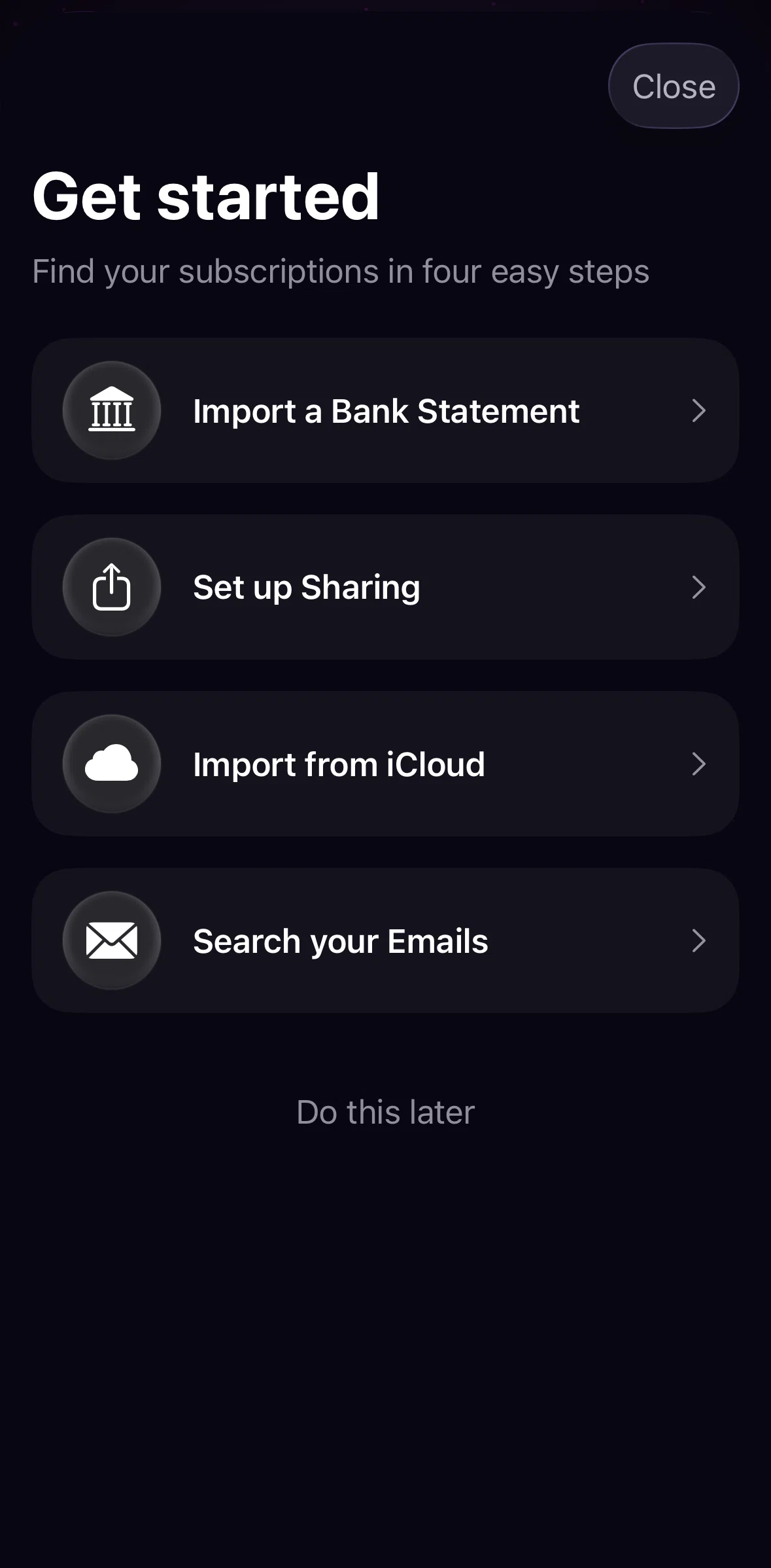 Orbit Screen screen in the Import from iCloud flow