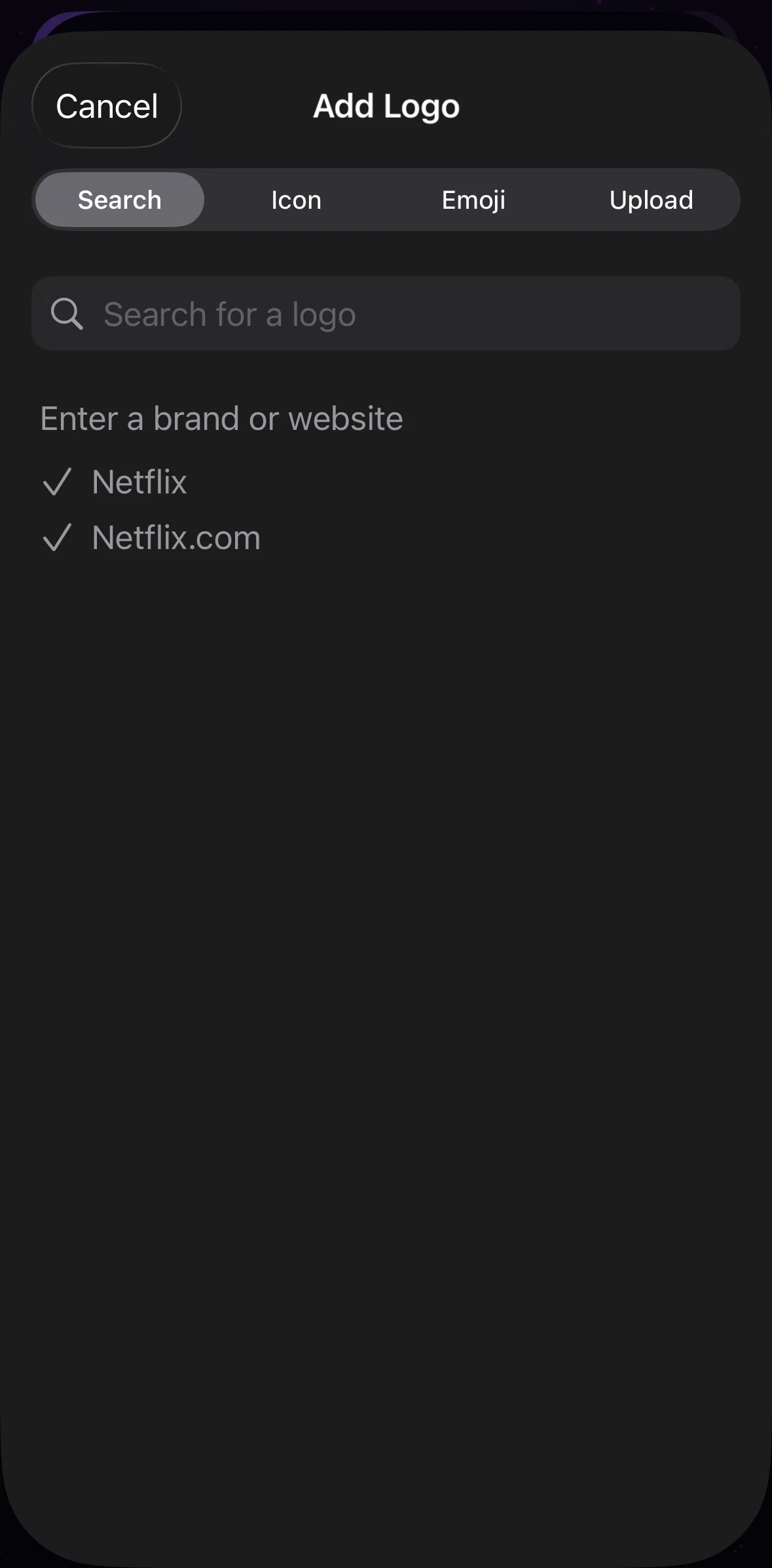 Orbit Screen screen in the Searching for a logo flow