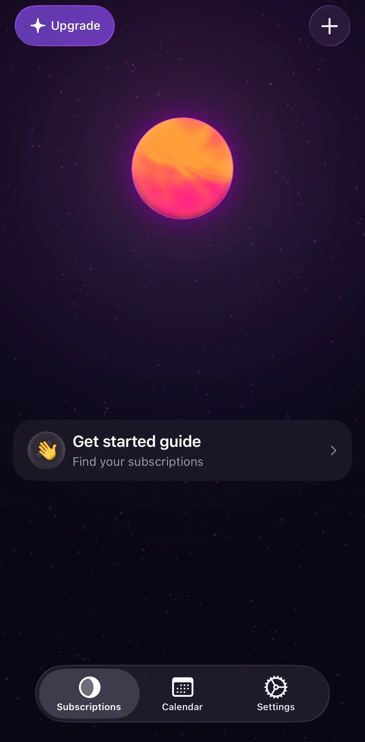 Orbit Screen screen in the Subscriptions flow
