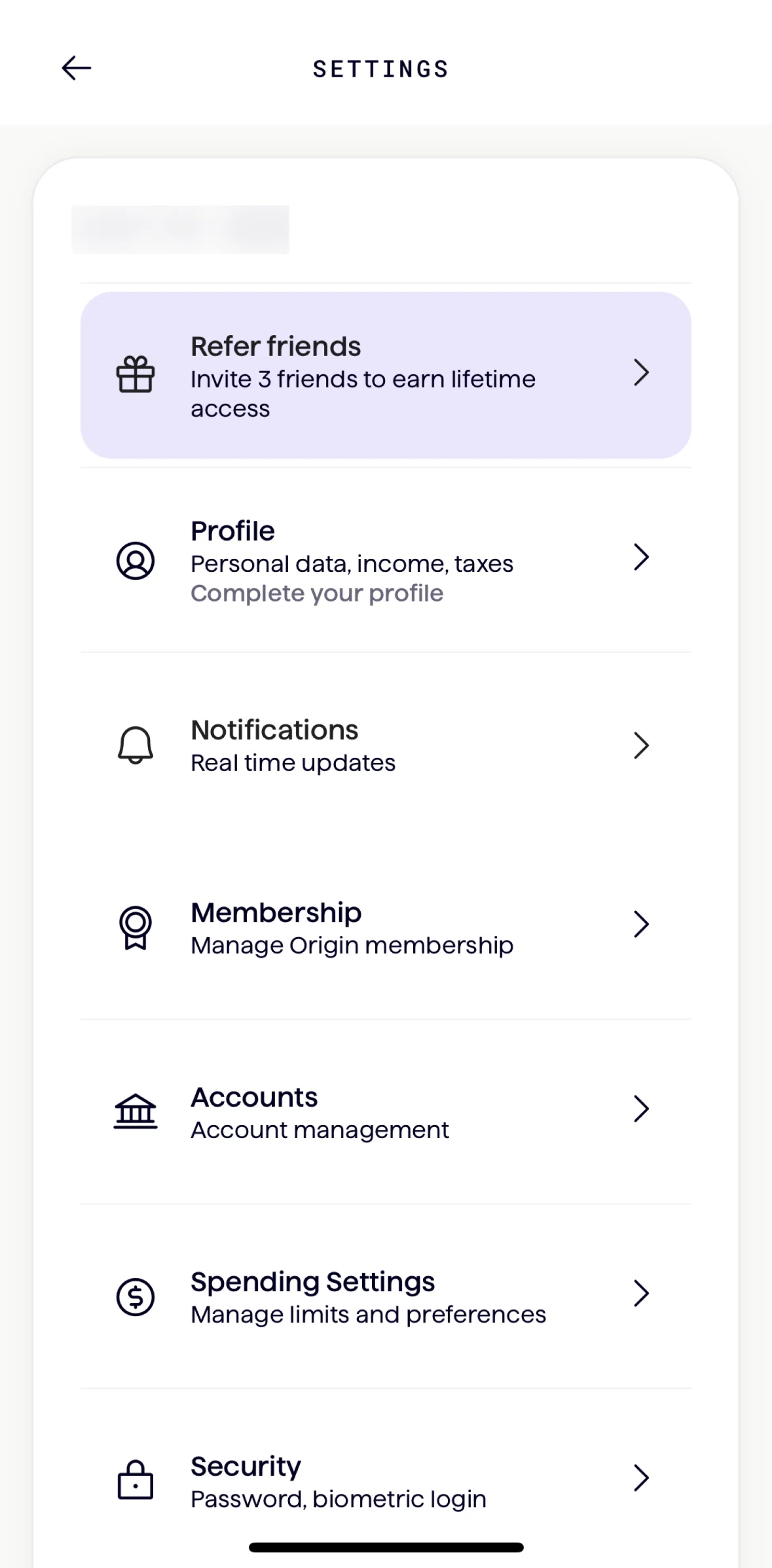 Origin Screen screen in the Accounts flow