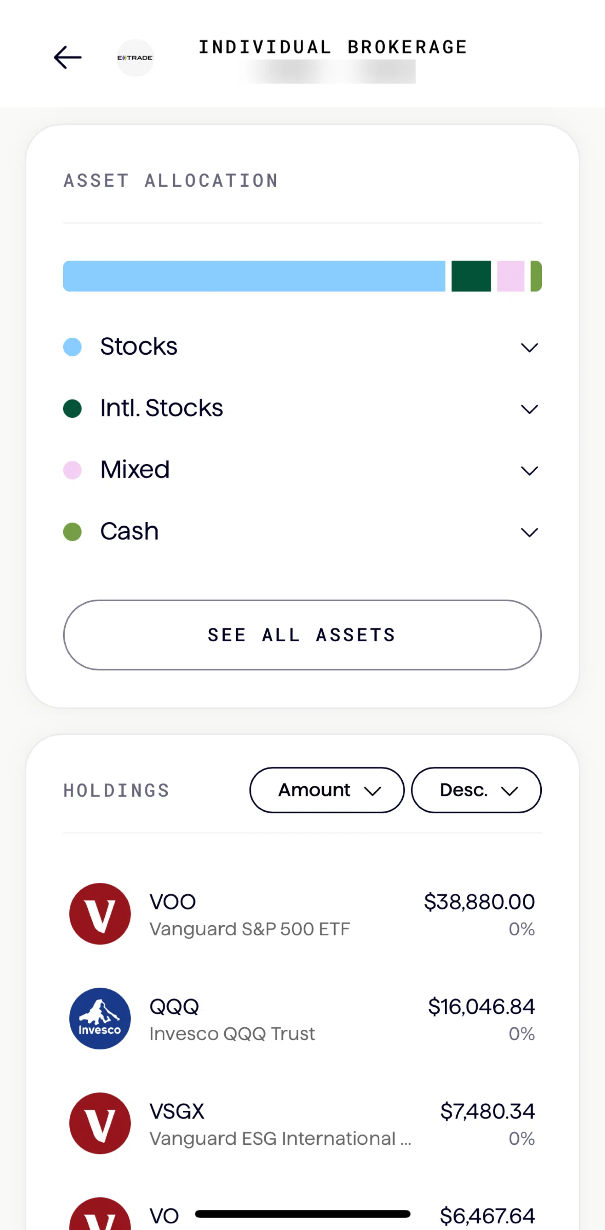 Origin Screen screen in the Asset allocation flow