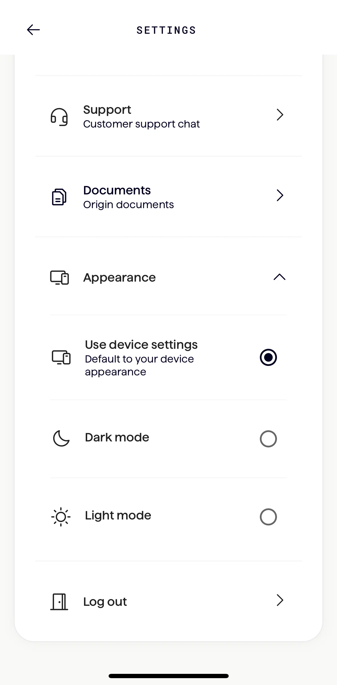 Origin Screen screen in the Contacting customer support flow