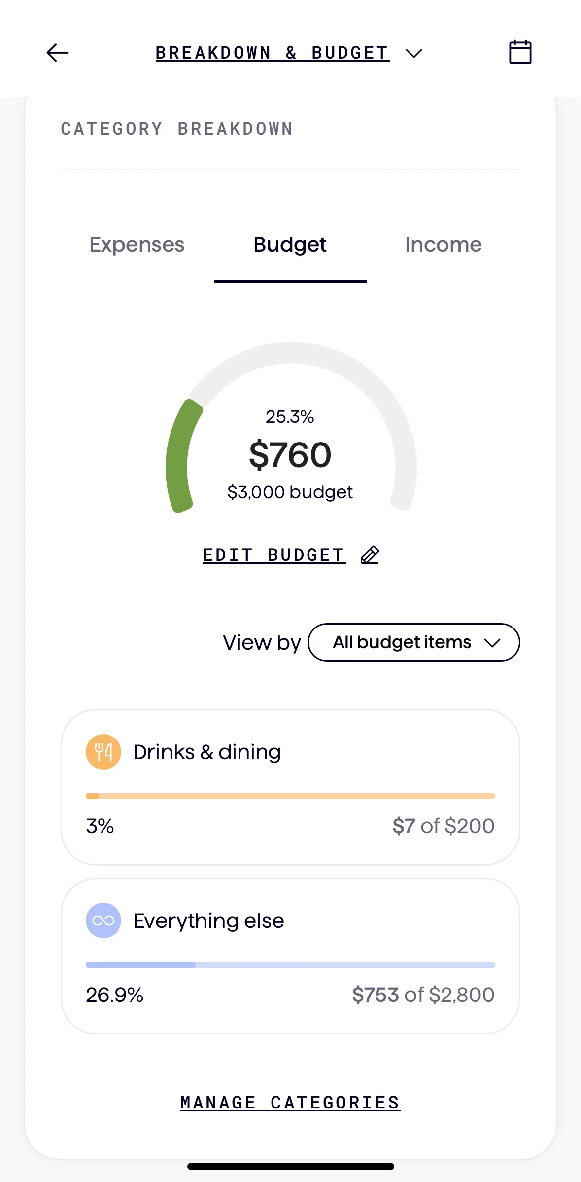 Origin Screen screen in the Creating a budget flow