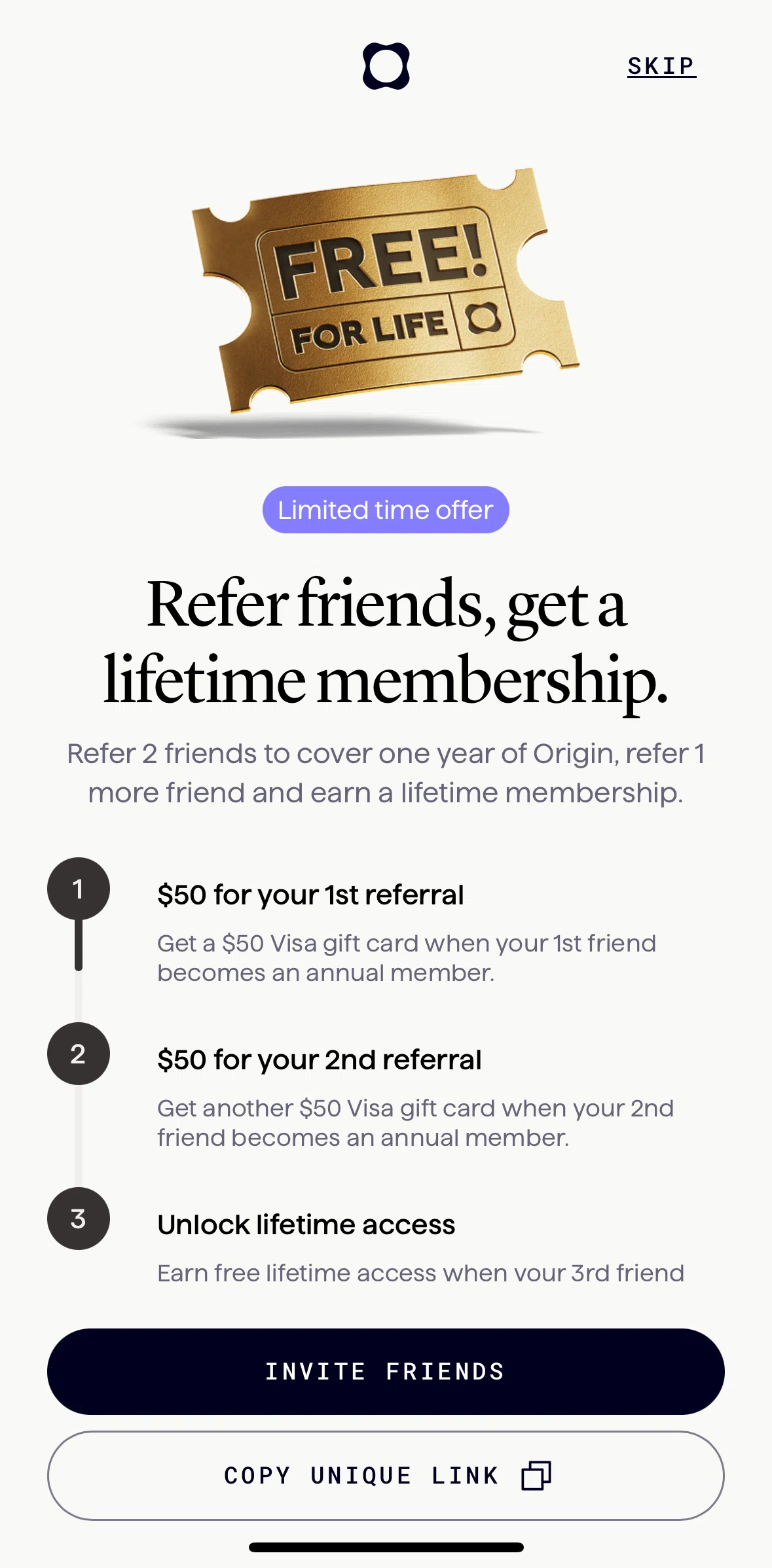 Origin Screen screen in the Invite friends flow