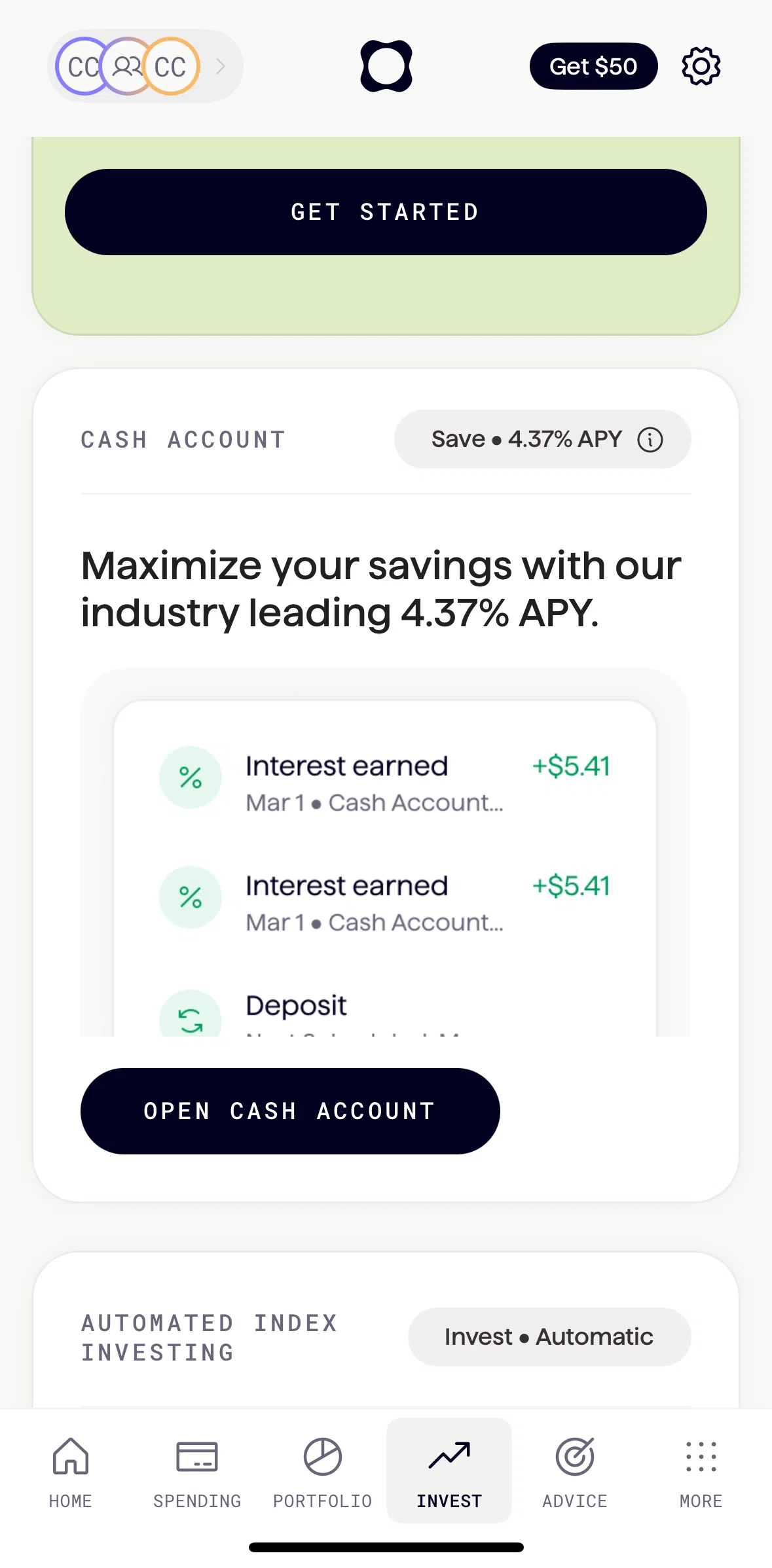 Origin Screen screen in the Opening a cash account flow