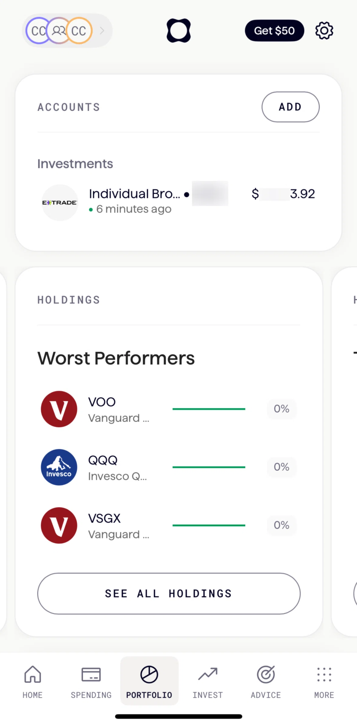 Origin Screen screen in the See all holdings flow