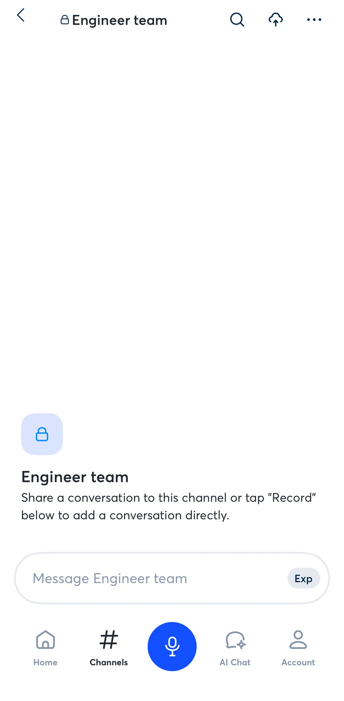 Otter AI Screen screen in the Chatting in channel flow