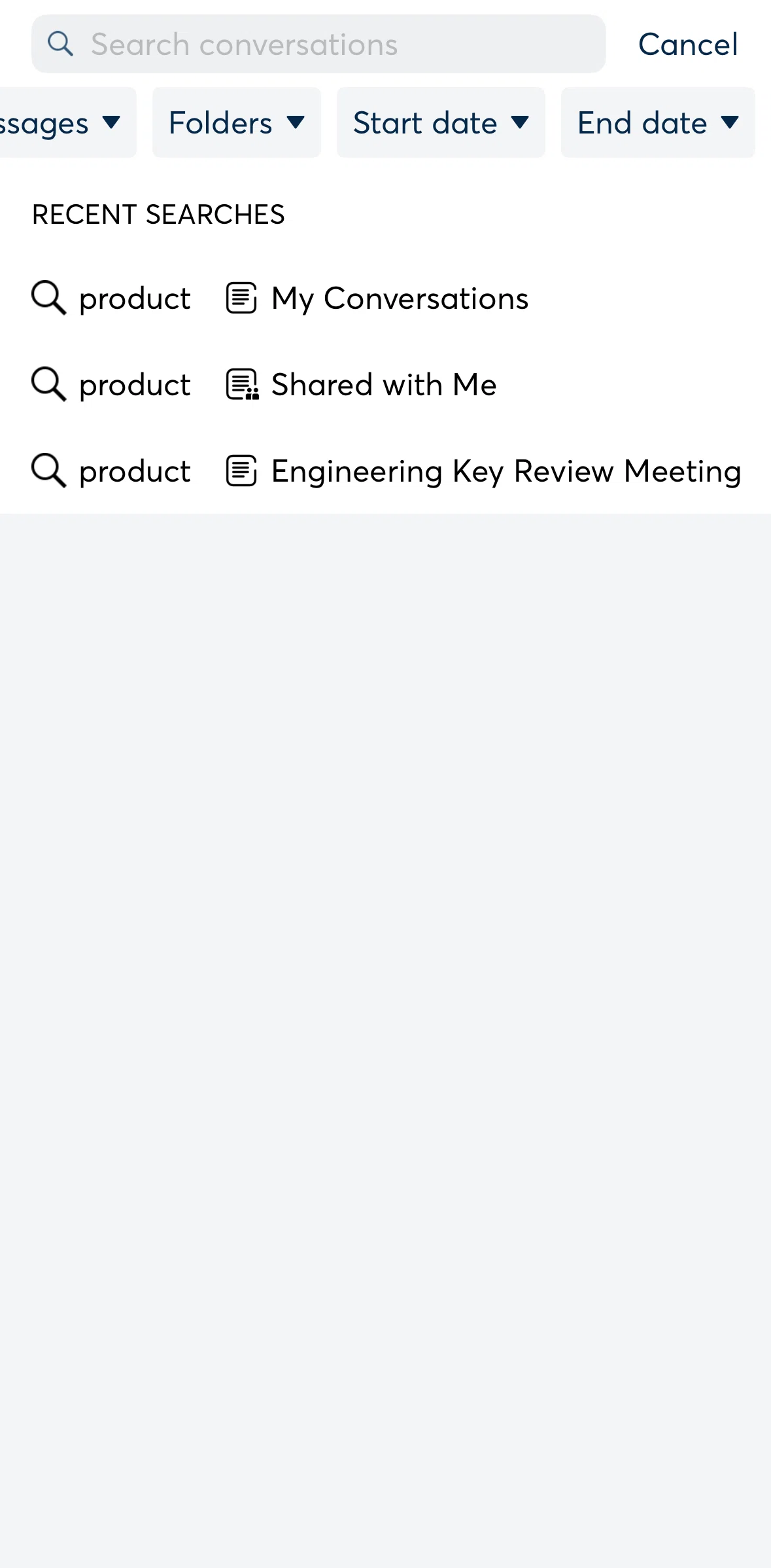 Otter AI Screen screen in the Filtering search (date) flow