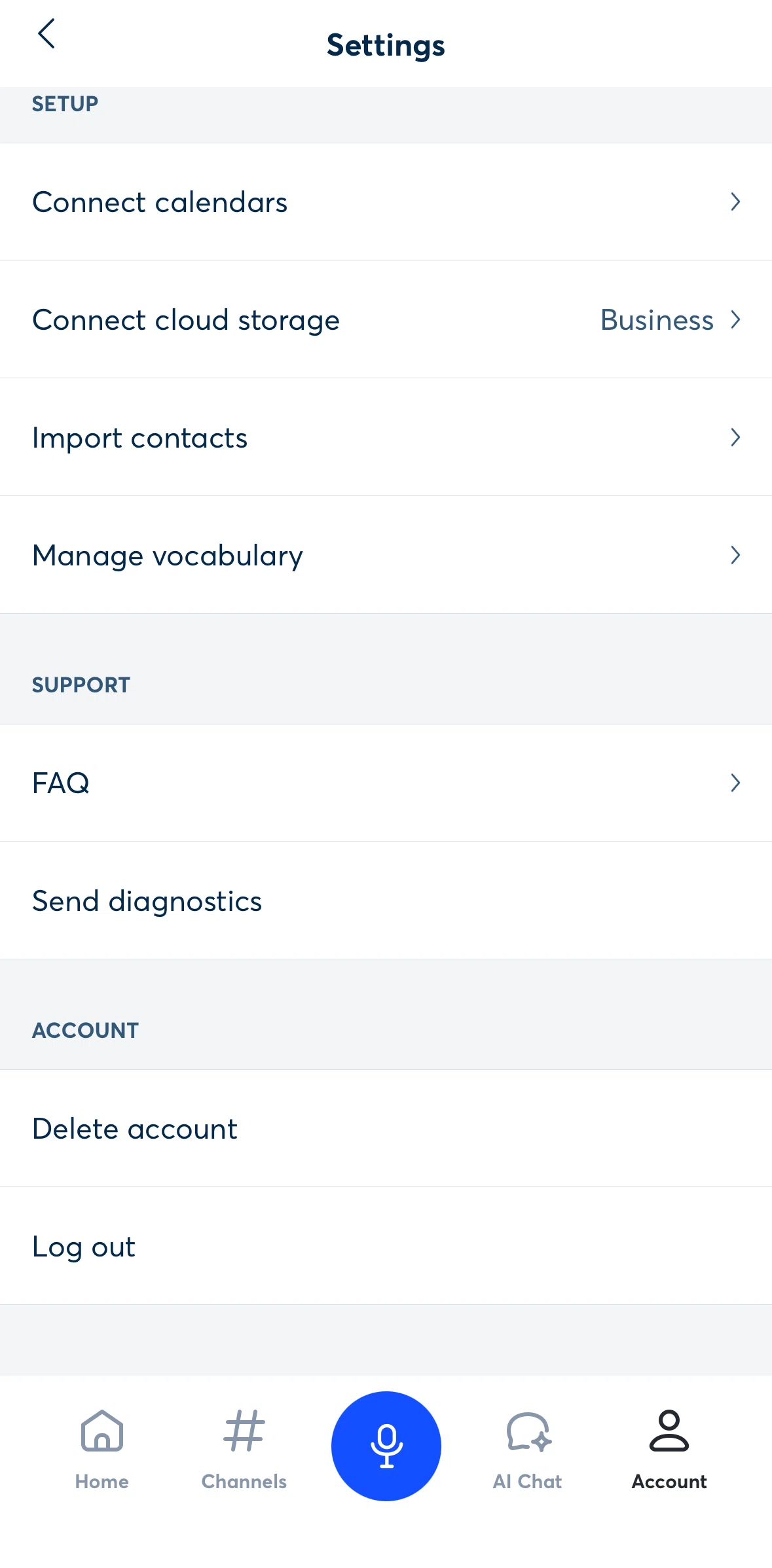 Otter AI Screen screen in the Logging out flow
