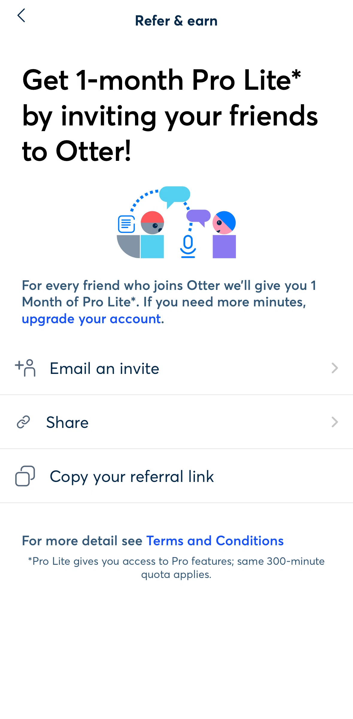 Otter AI Screen screen in the Referring a friend flow