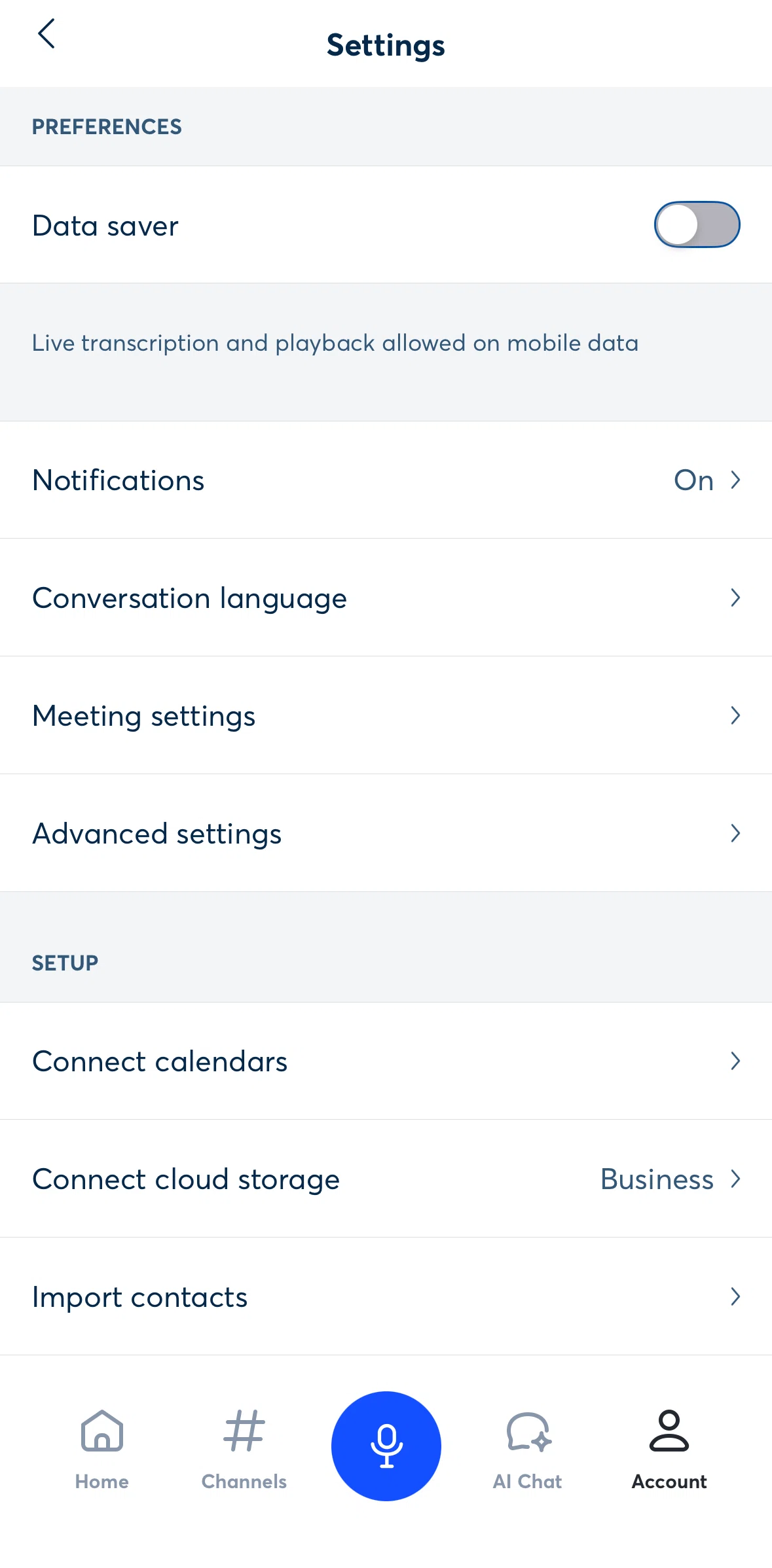 Otter AI Screen screen in the Switching to dark mode flow