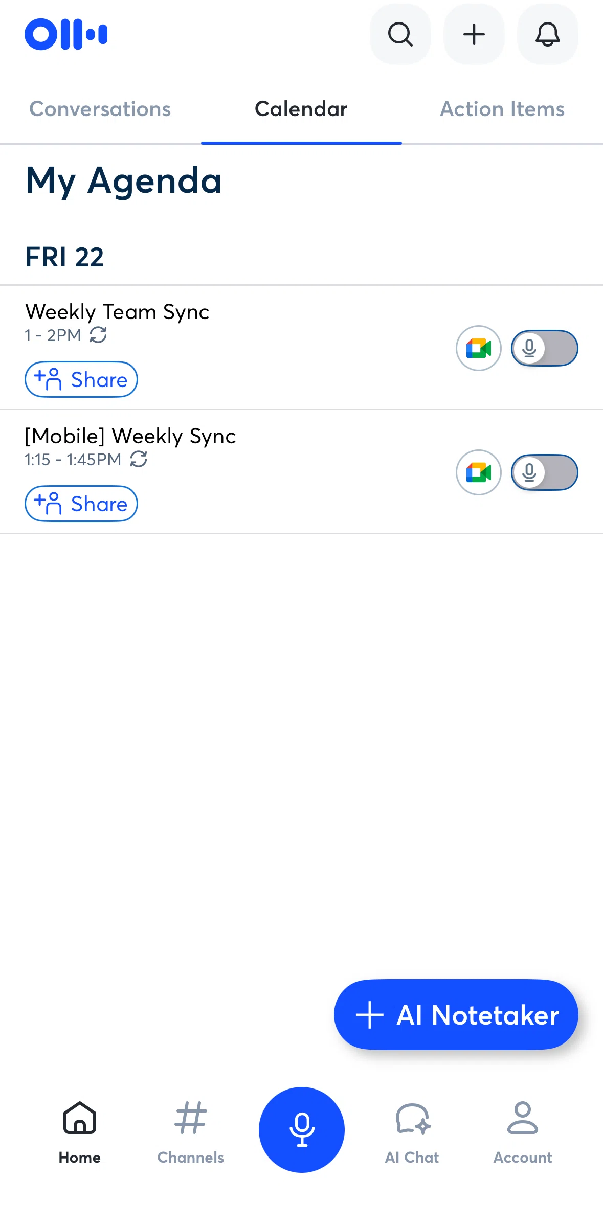 Otter AI Screen screen in the Turning on live transcript flow