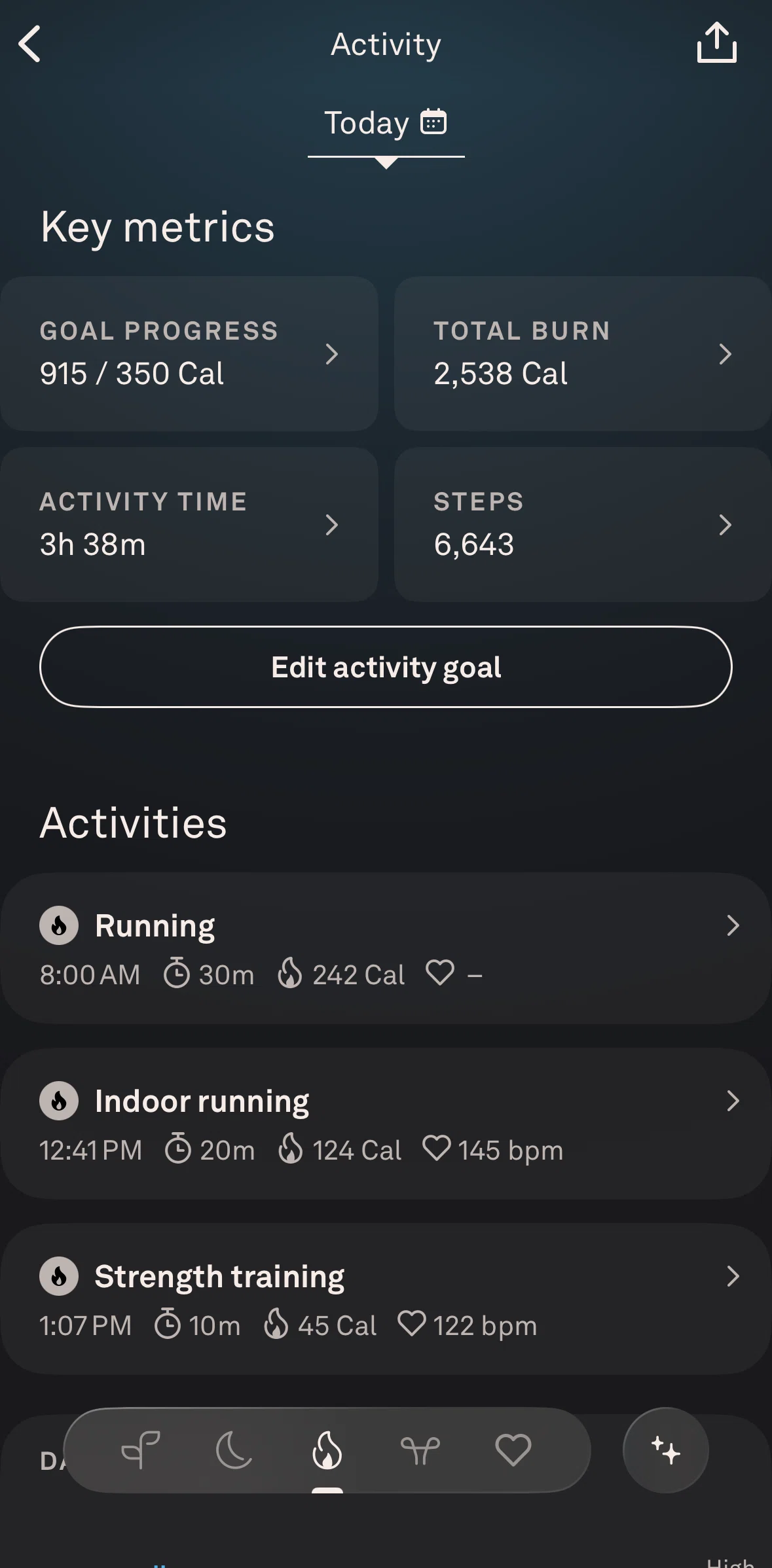 Oura Screen screen in the Activity detail flow