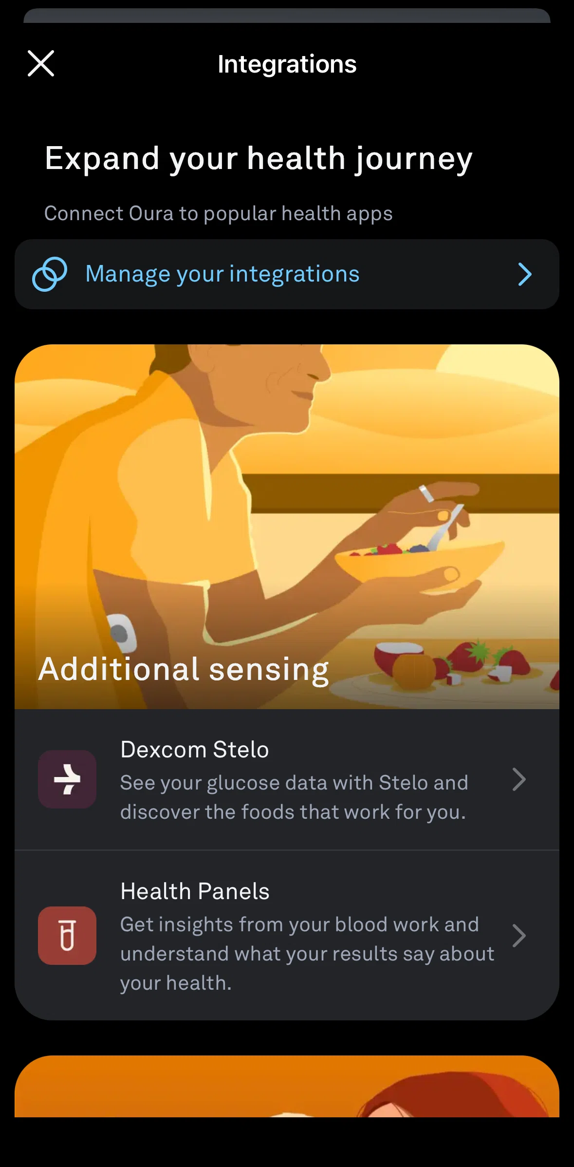 Oura Screen screen in the App integrations flow