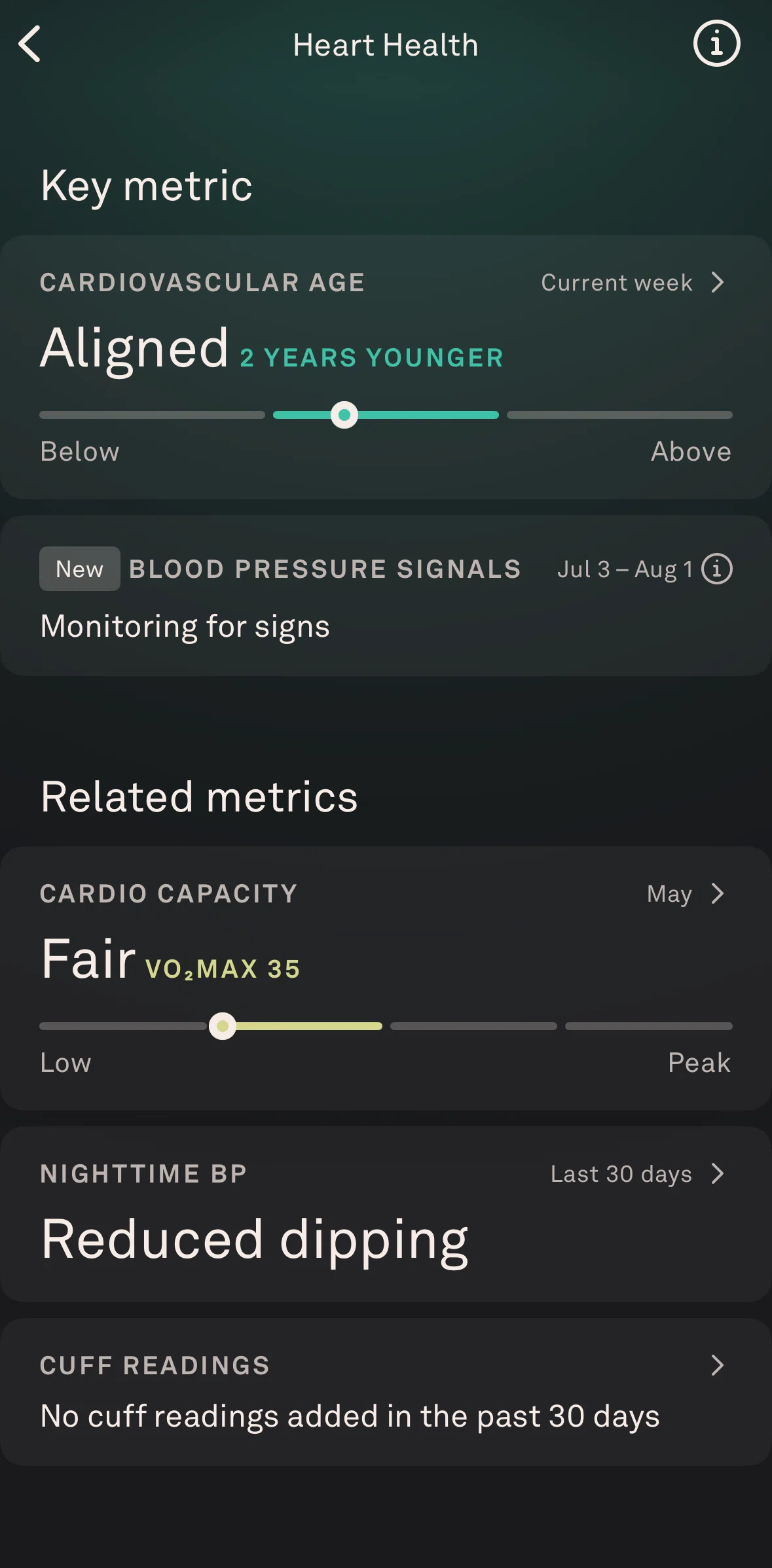 Oura Screen screen in the Blood pressure signals flow