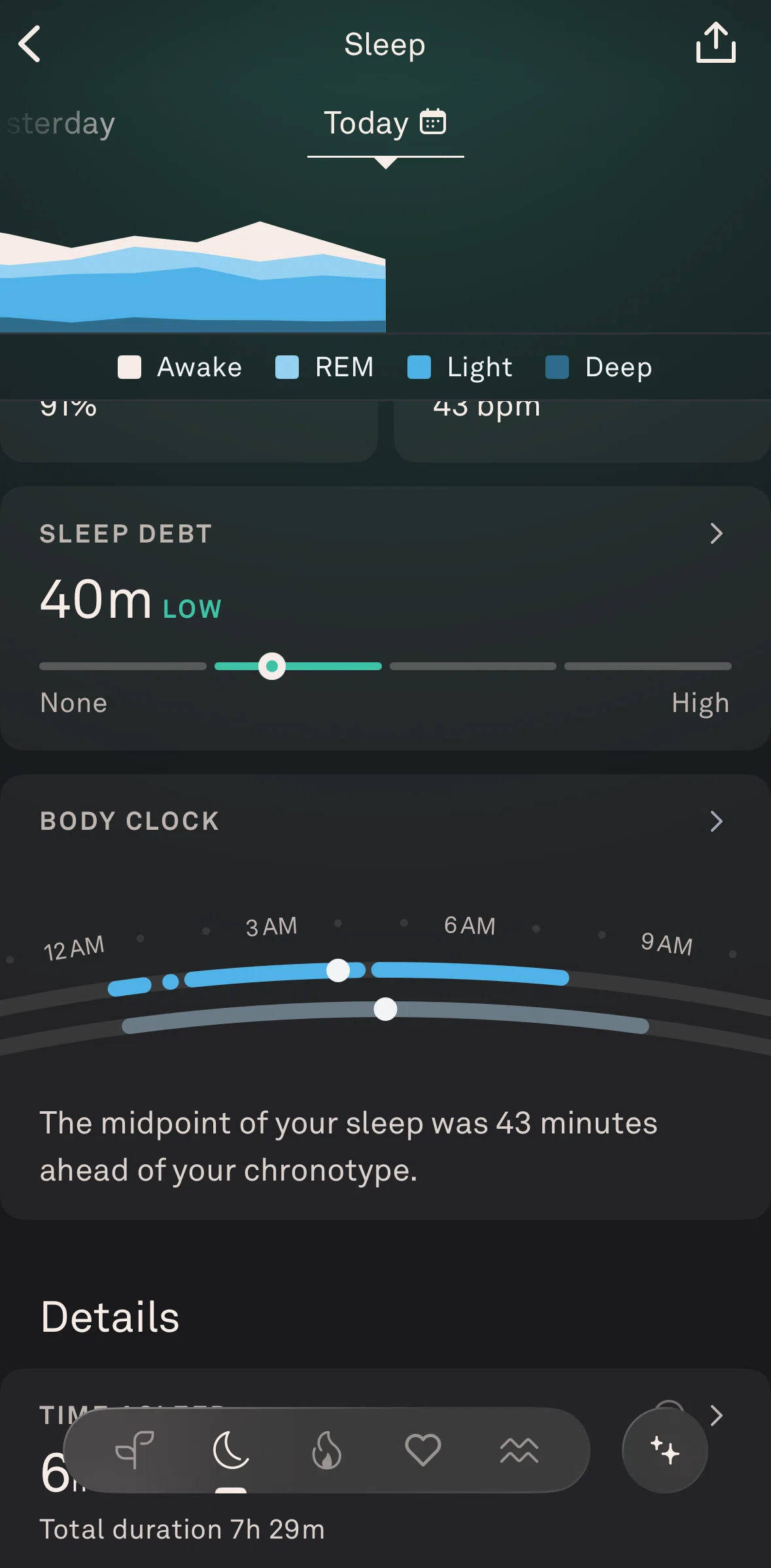 Oura Screen screen in the Body clock flow