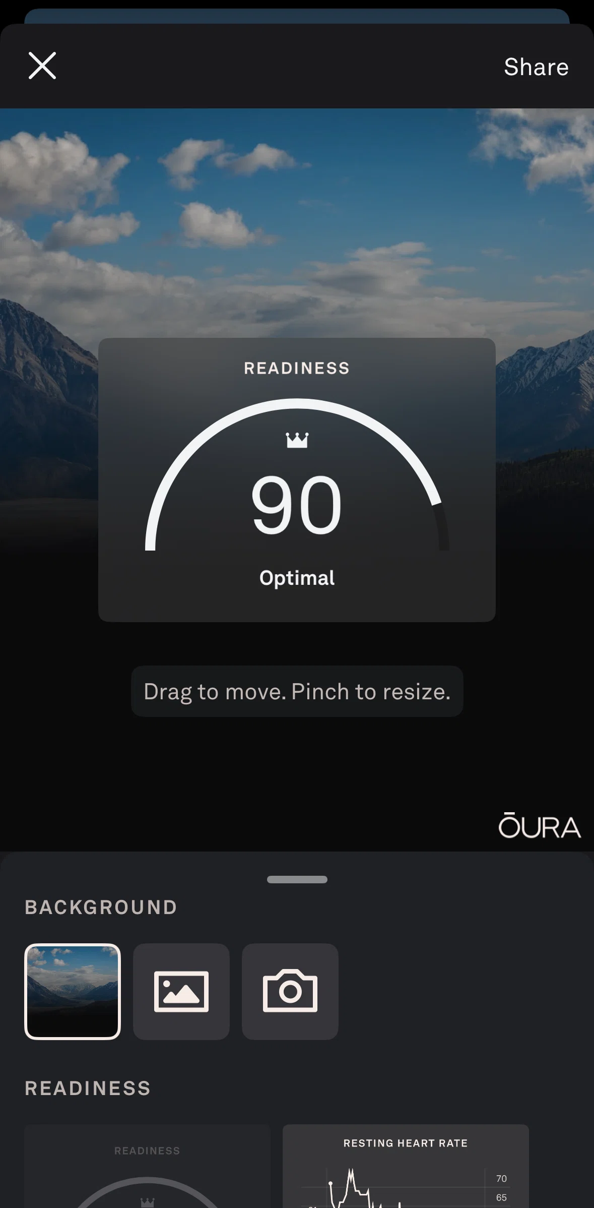Oura Screen screen in the Changing a sticker flow