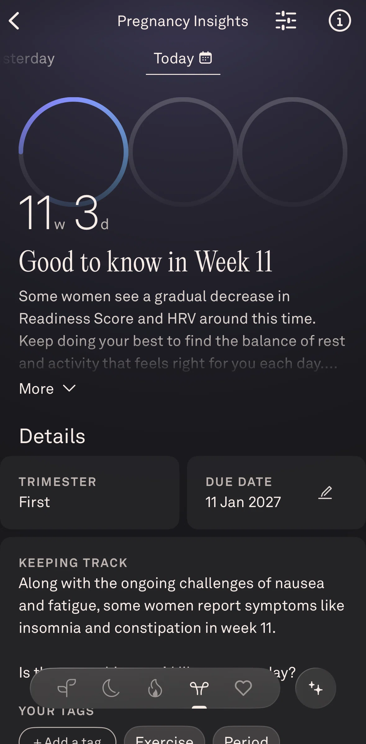 Oura Screen screen in the Changing cycle tracking intention flow
