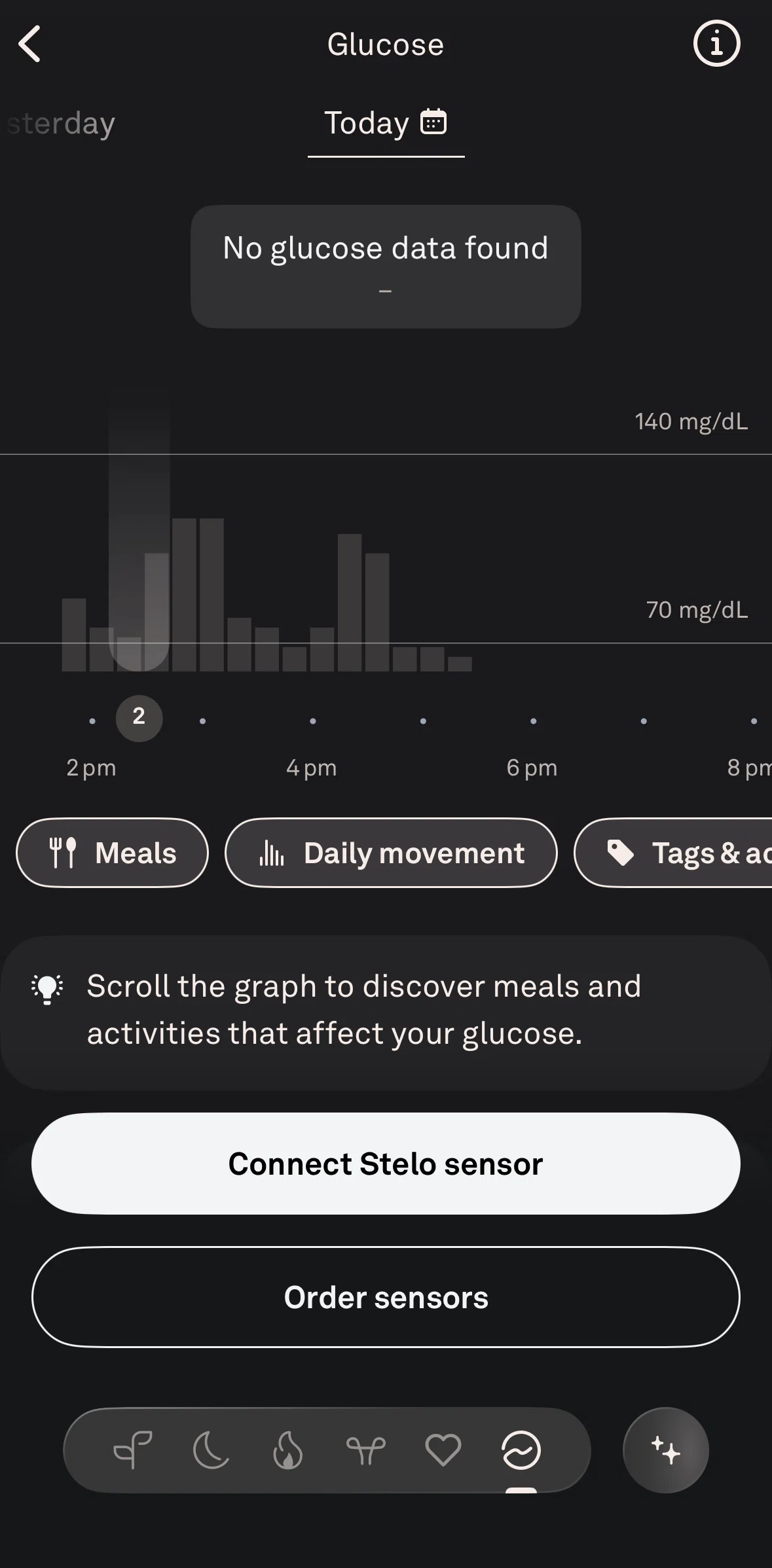 Oura Screen screen in the Connect to Stelo sensor flow