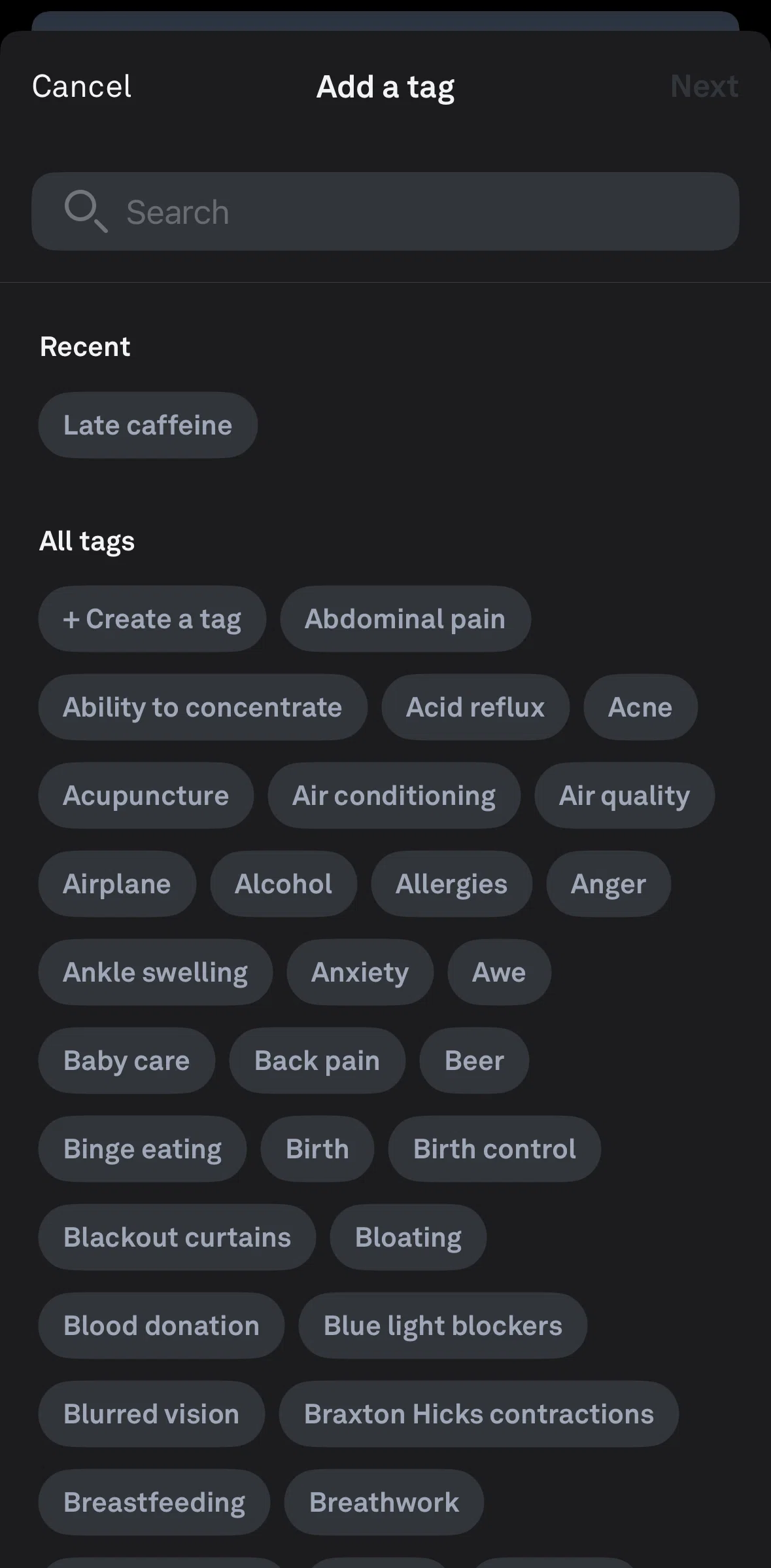 Oura Screen screen in the Creating a tag flow
