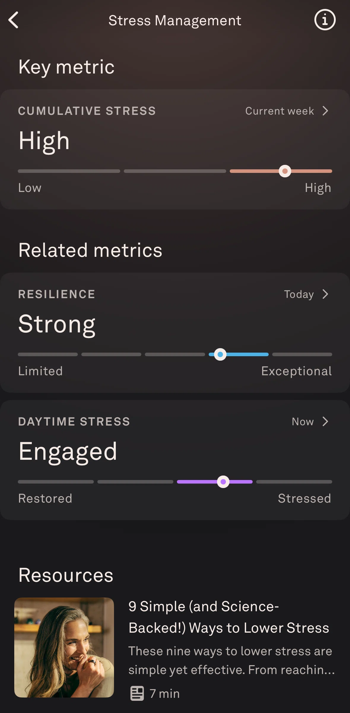 Oura Screen screen in the Cumulative stress flow
