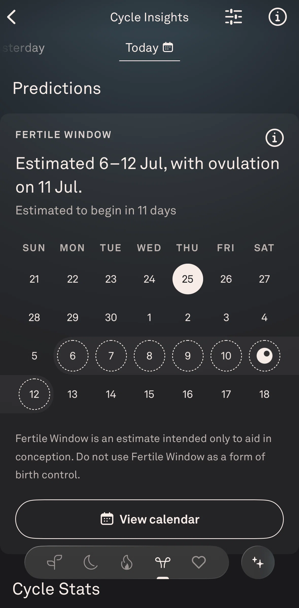 Oura Screen screen in the Cycle calendar flow