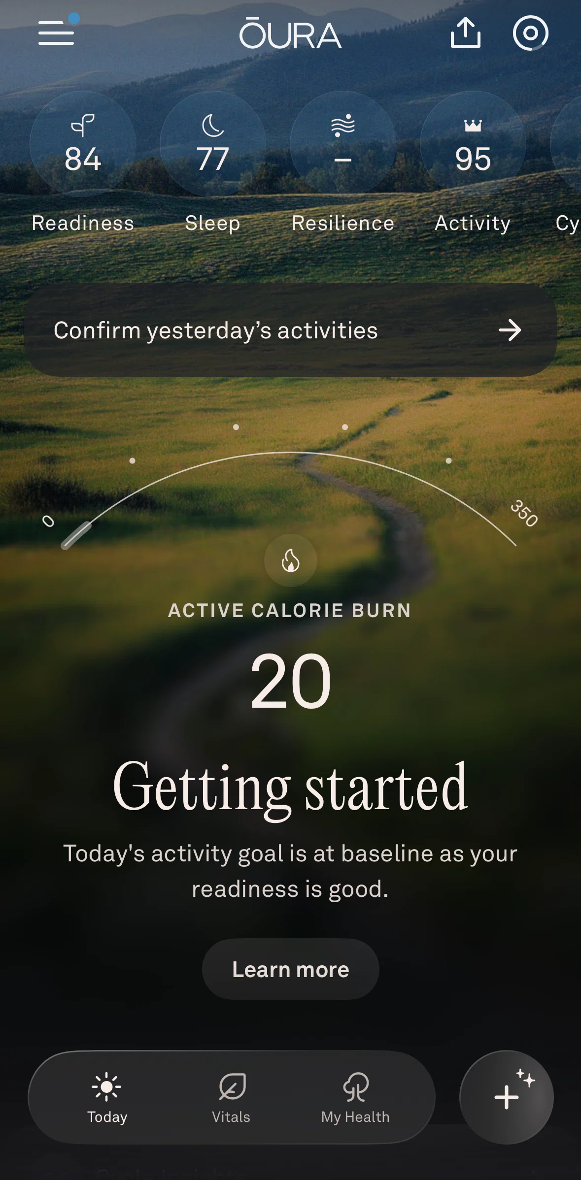 Oura Screen screen in the Detected activities flow