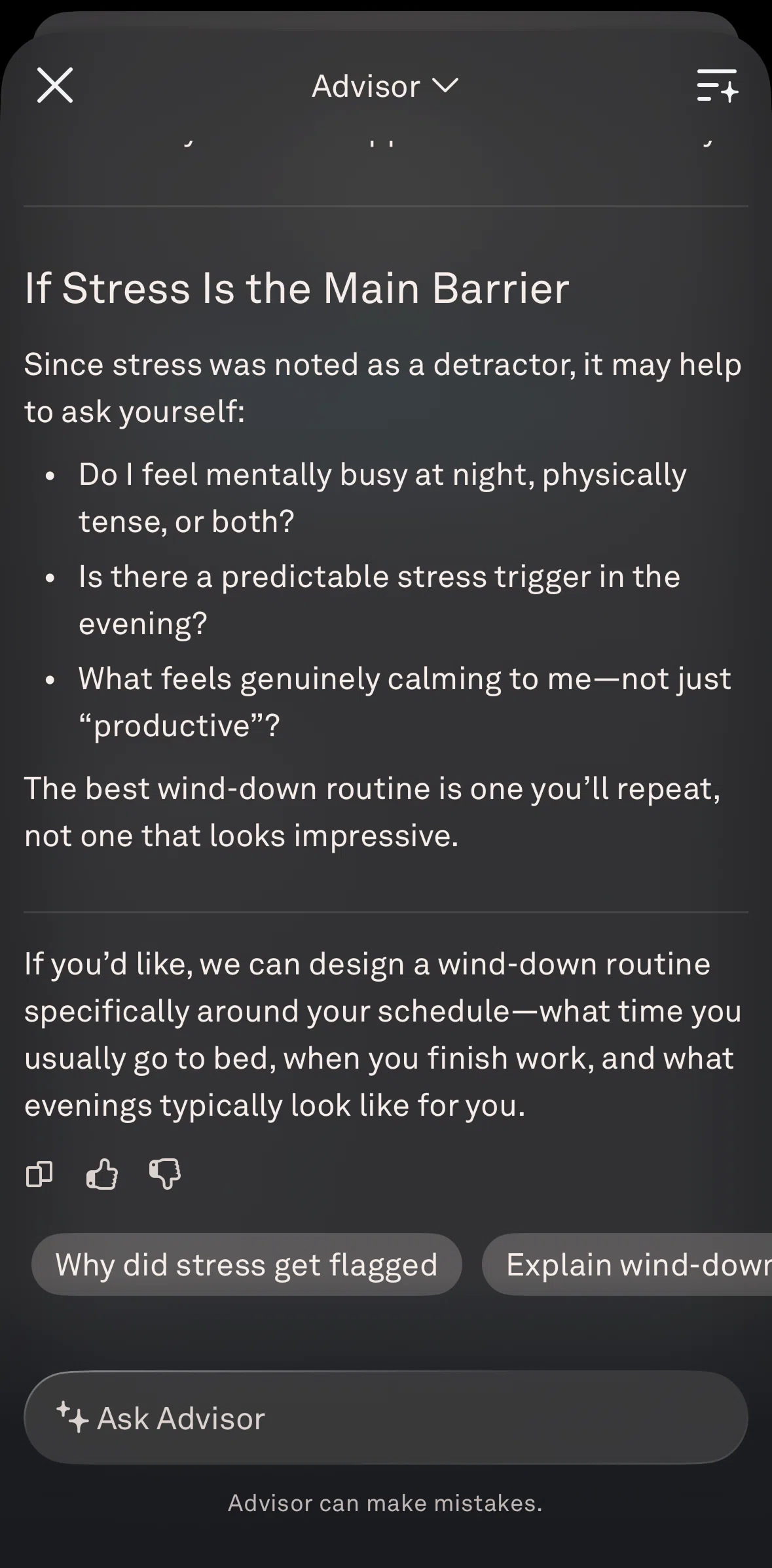 Oura Screen screen in the Giving feedback (Oura Advisor) flow