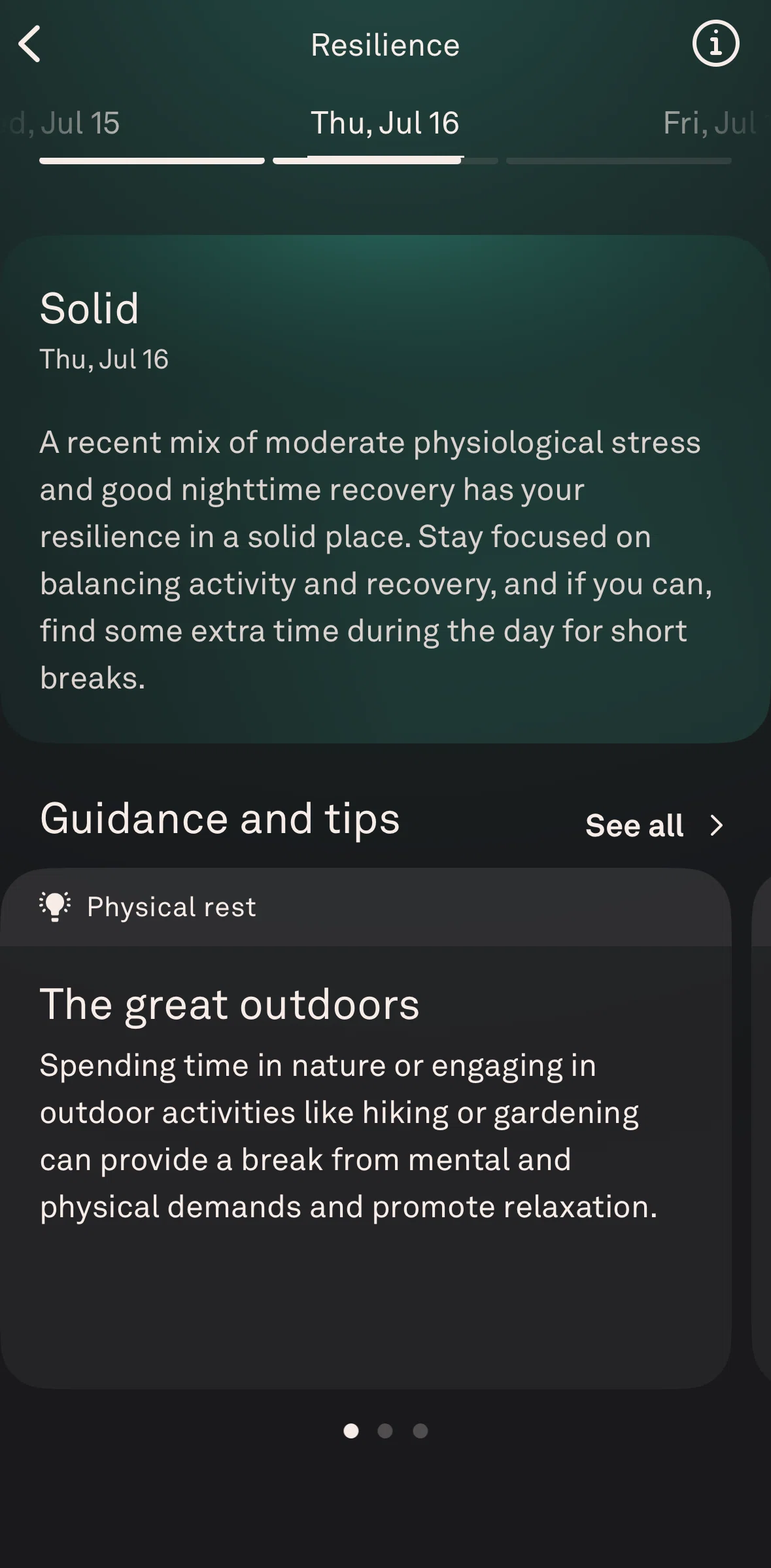 Oura Screen screen in the Guidance & tips flow