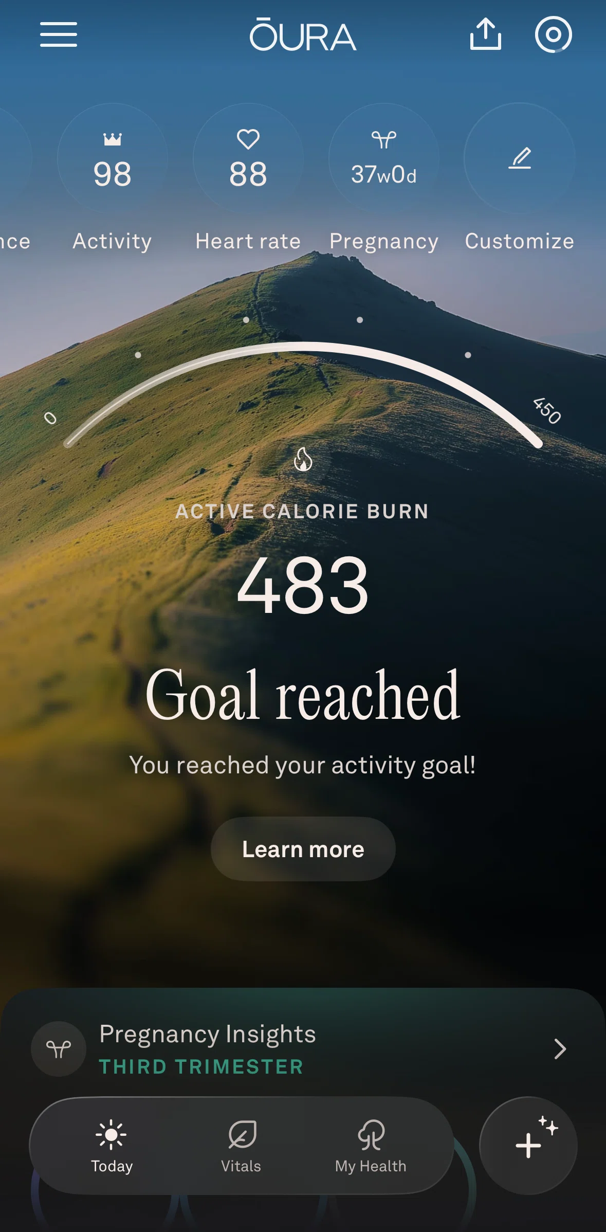 Oura Screen screen in the Heart rate & stress flow