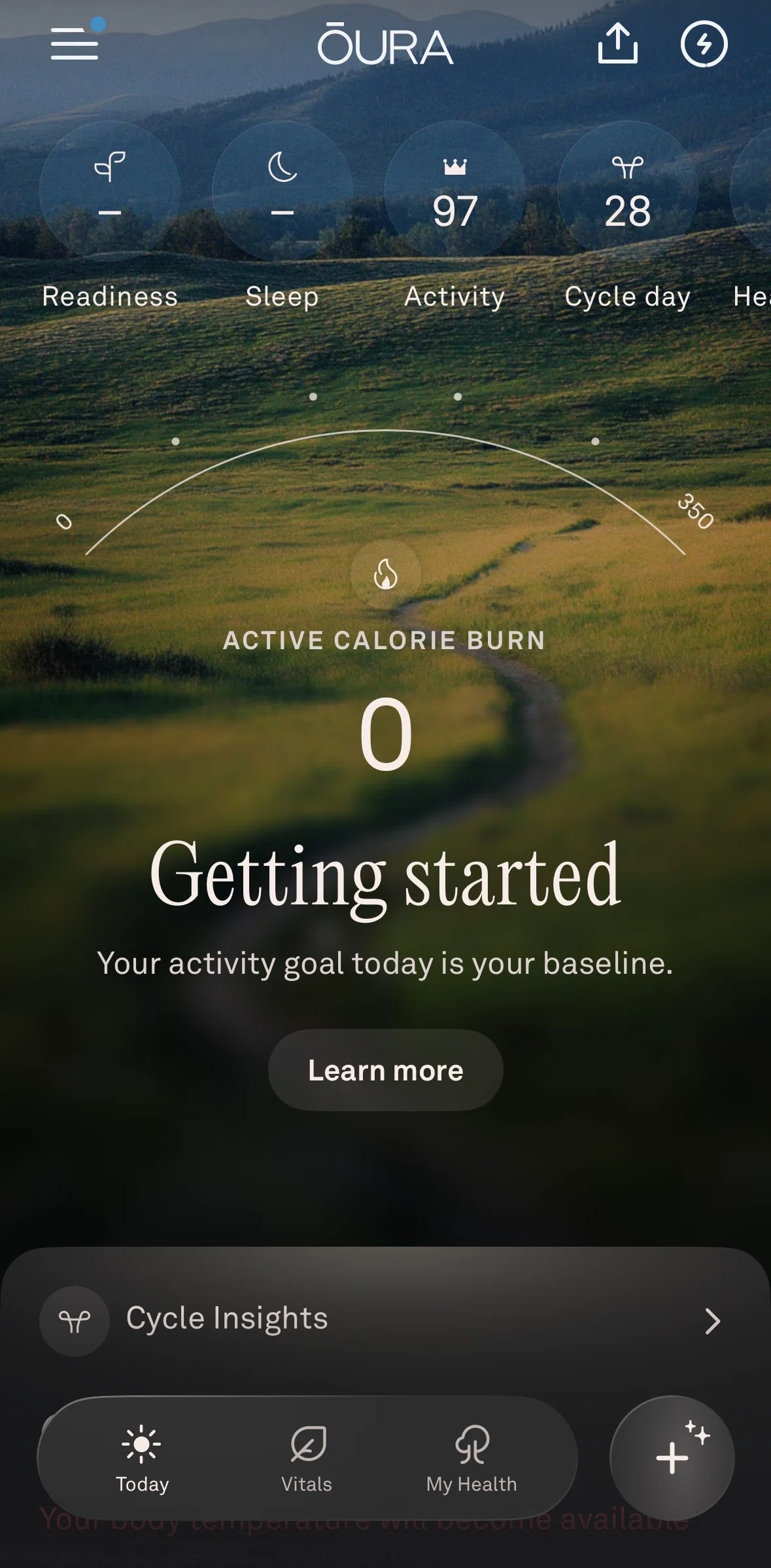 Oura Screen screen in the Home flow