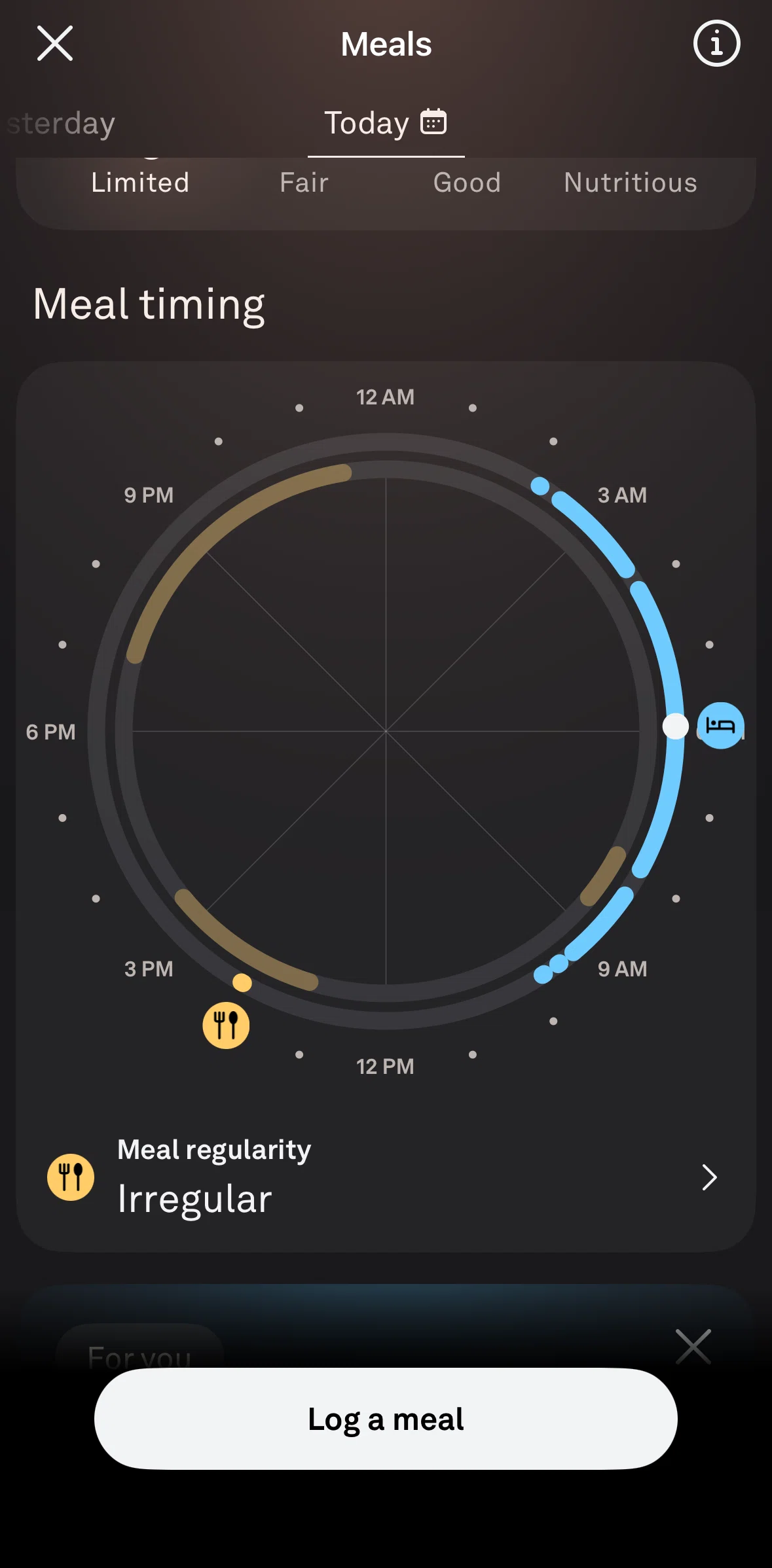 Oura Screen screen in the Meal regularity flow