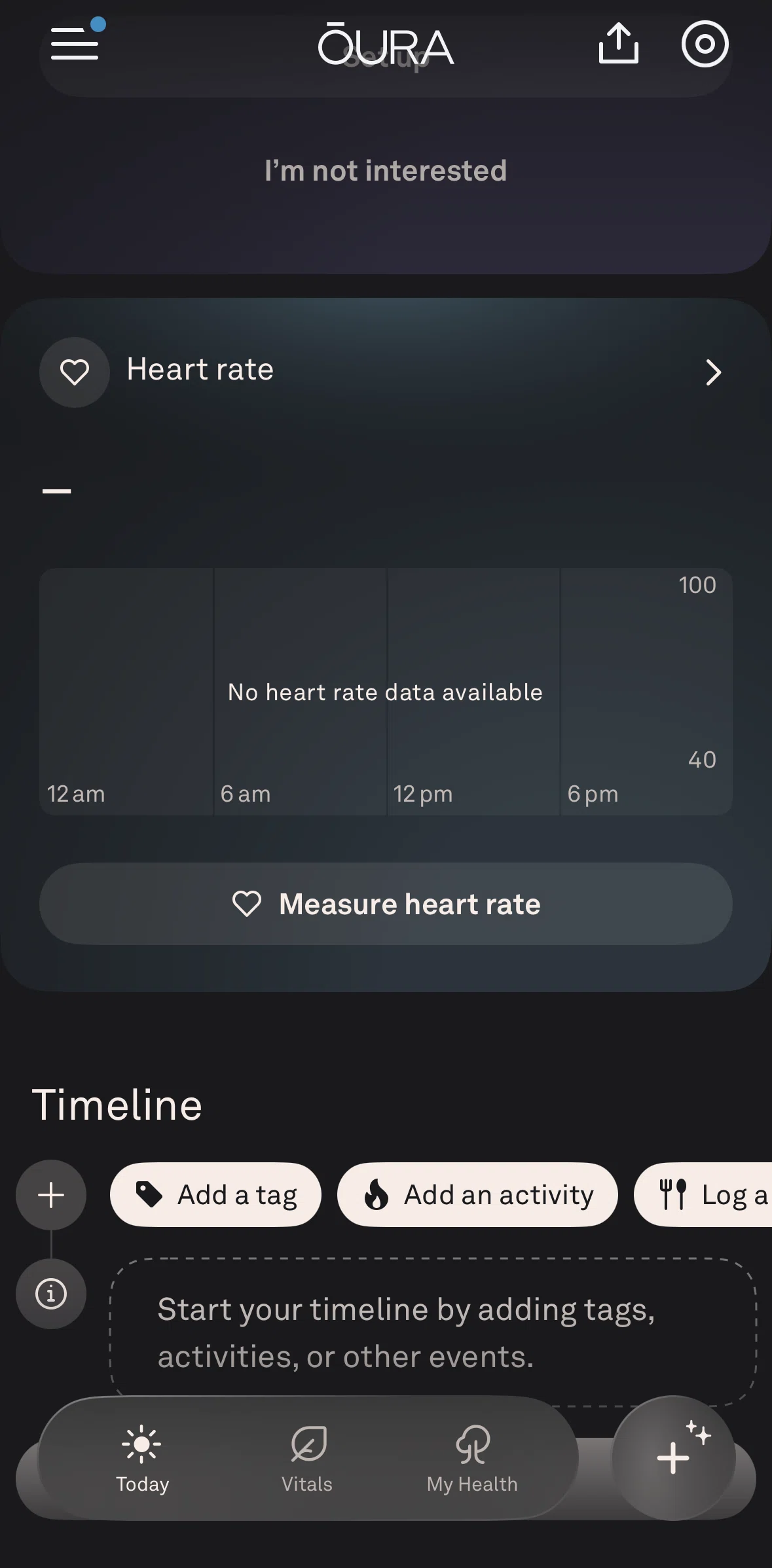Oura Screen screen in the Measuring heart rate flow