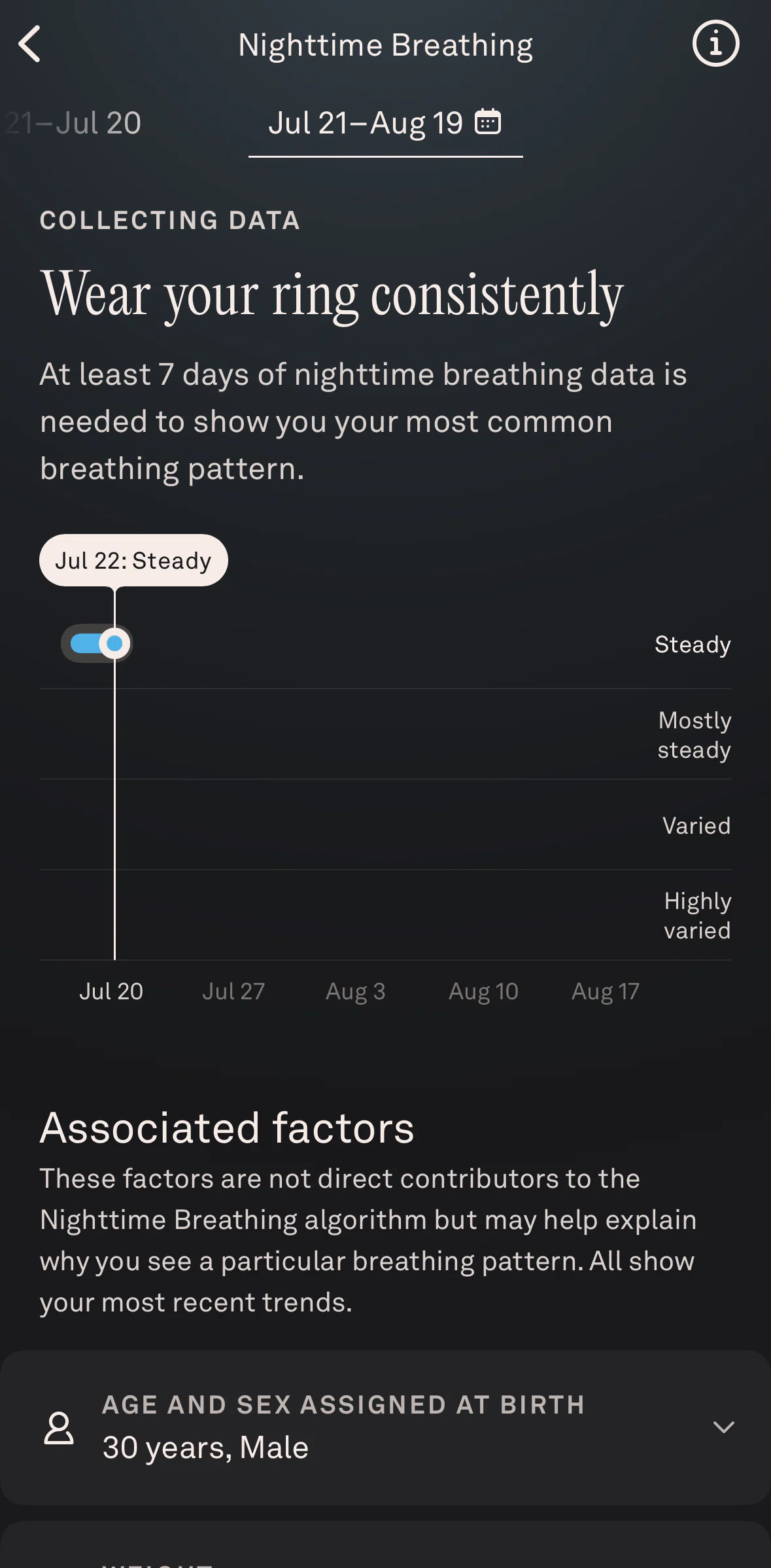 Oura Screen screen in the Nighttime breathing detail flow
