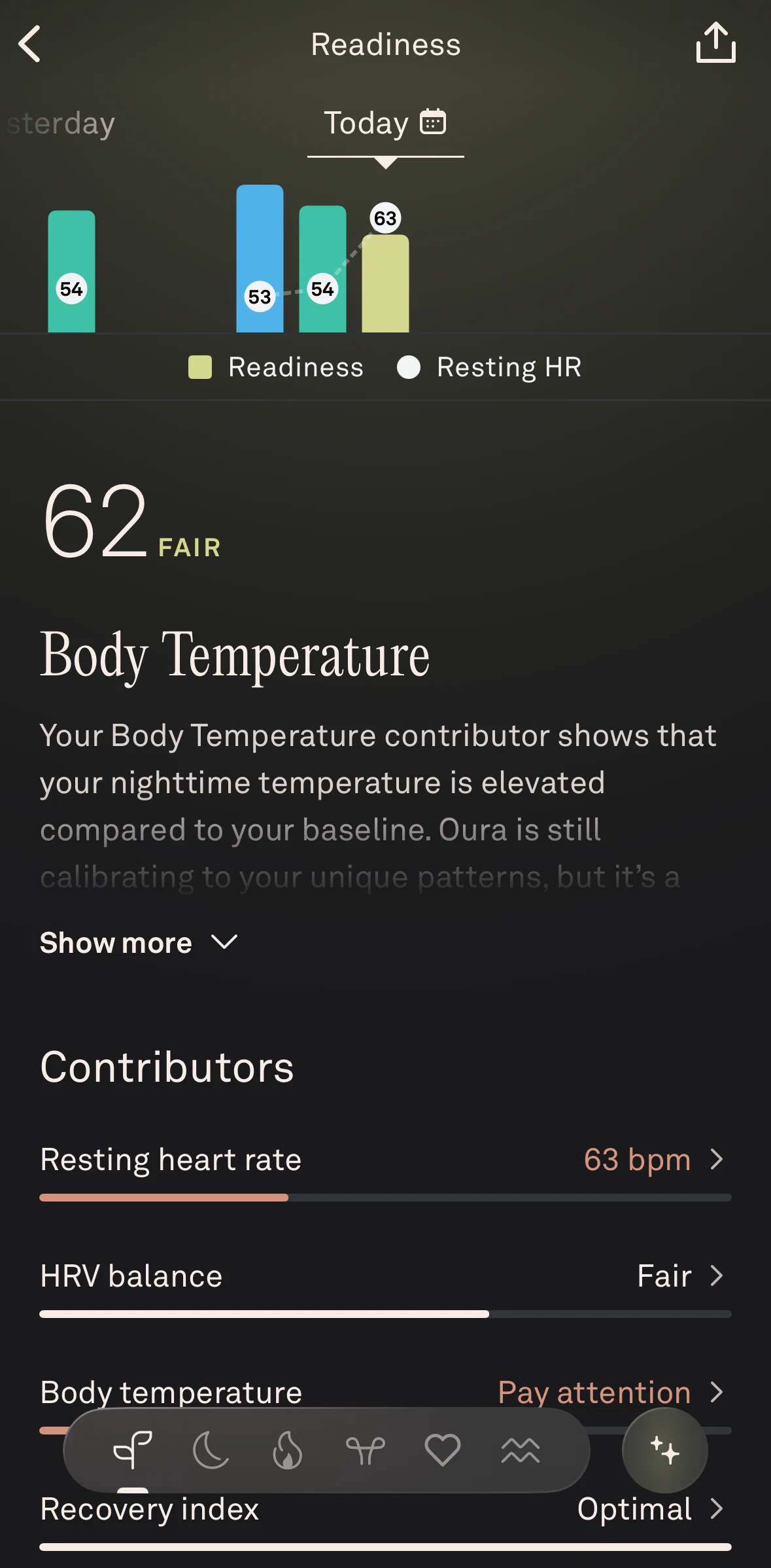 Oura Screen screen in the Readiness calendar flow