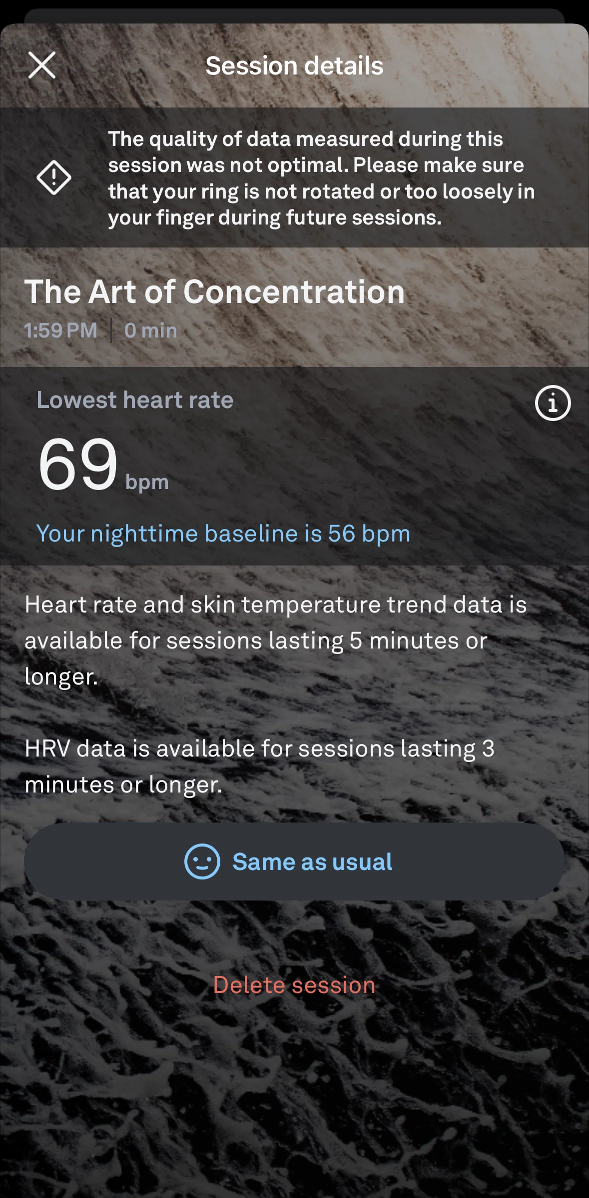 Oura Screen screen in the Resting heart rate information flow