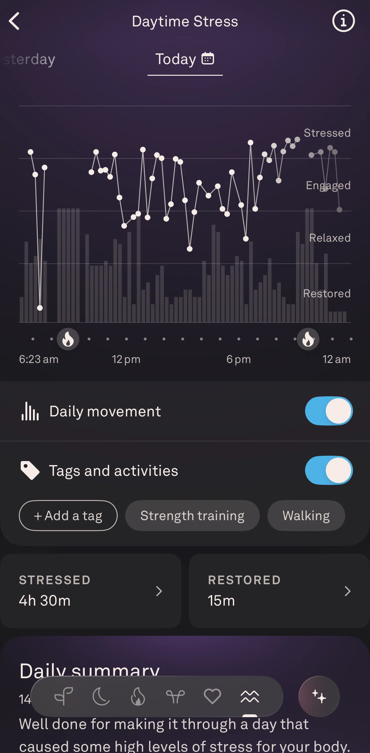 Oura Screen screen in the Restorative time flow