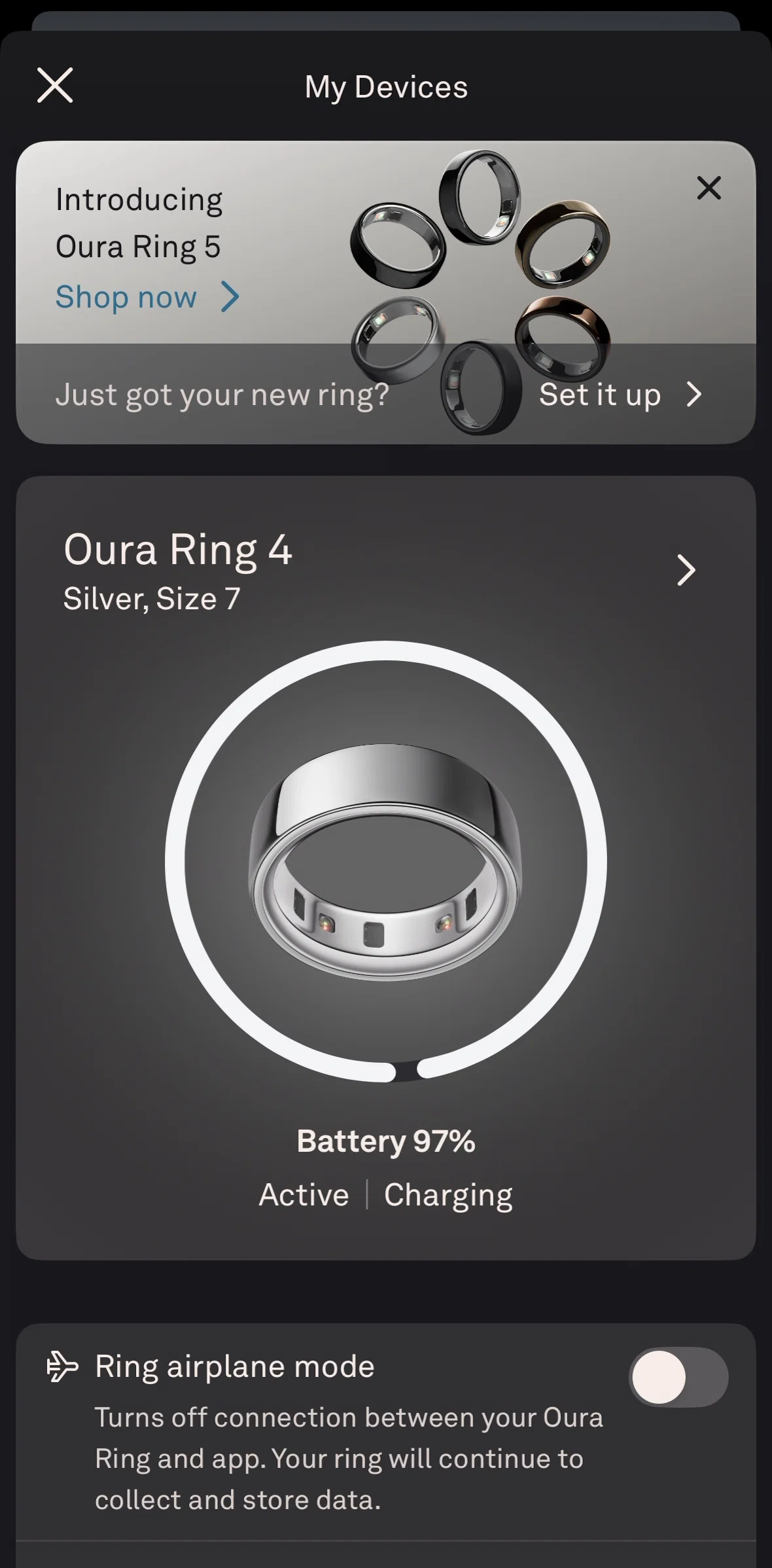 Oura Screen screen in the Ring detail flow