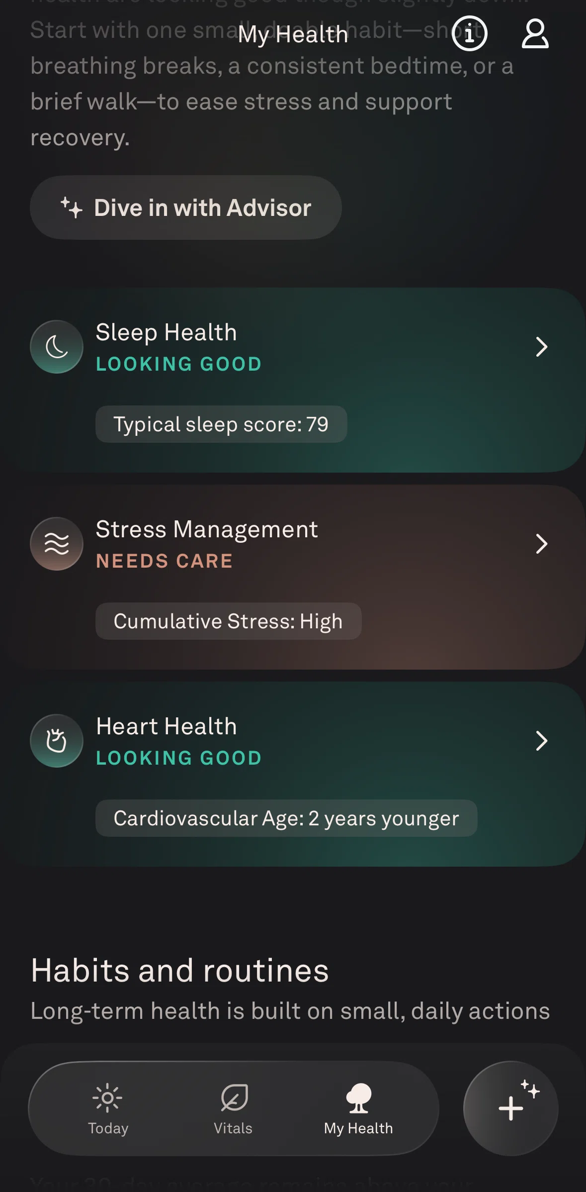 Oura Screen screen in the Sleep health flow