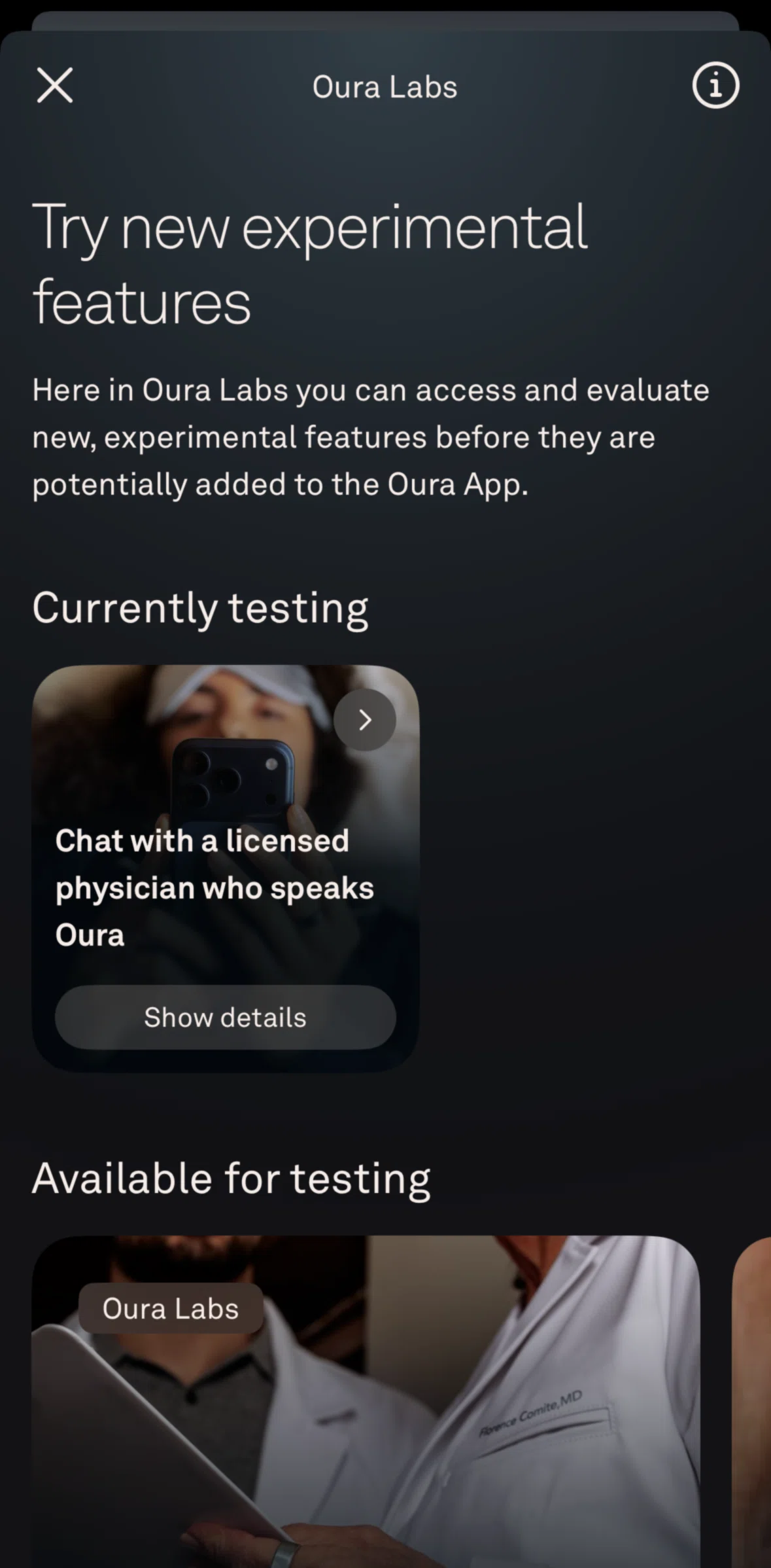 Oura Screen screen in the Stopping Oura Labs testing flow