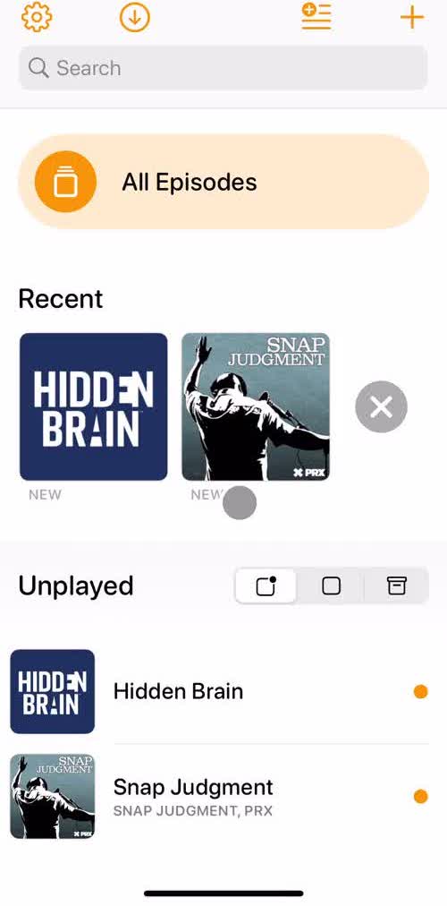 Overcast Home screen in the Discovering Content flow