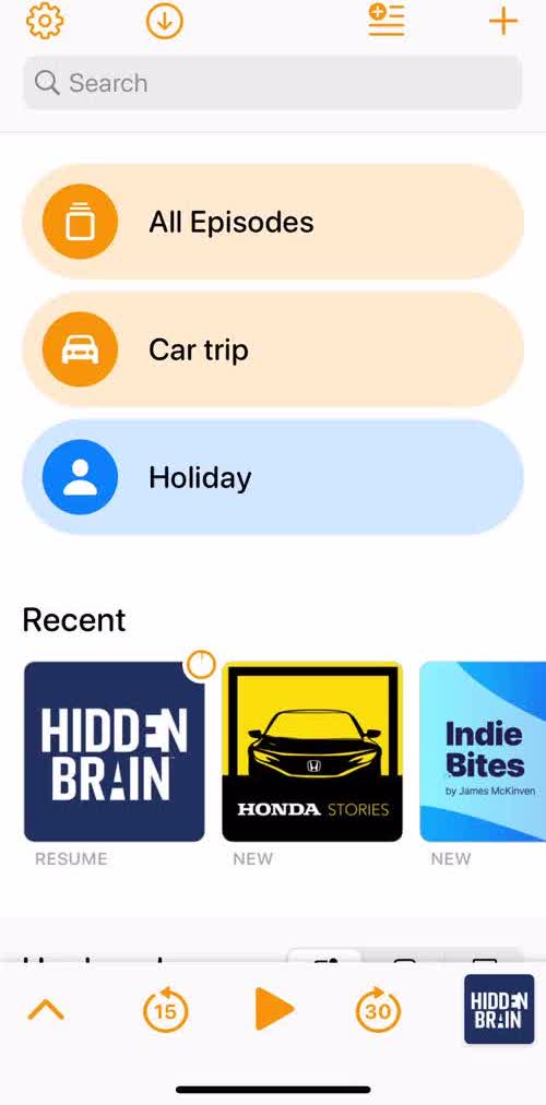 Overcast Home screen in the General Browsing flow