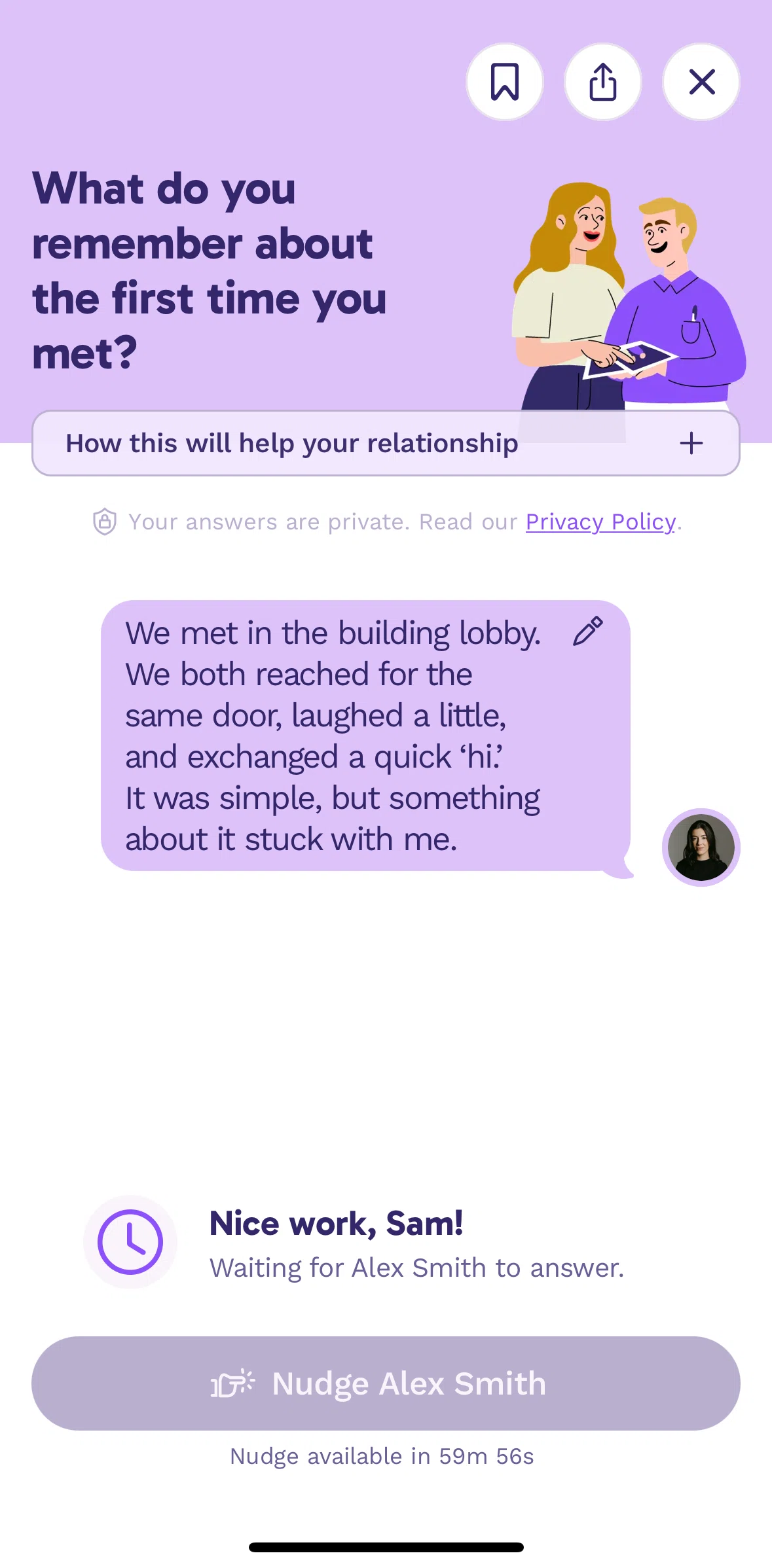 Paired Screen screen in the Nudging a partner flow