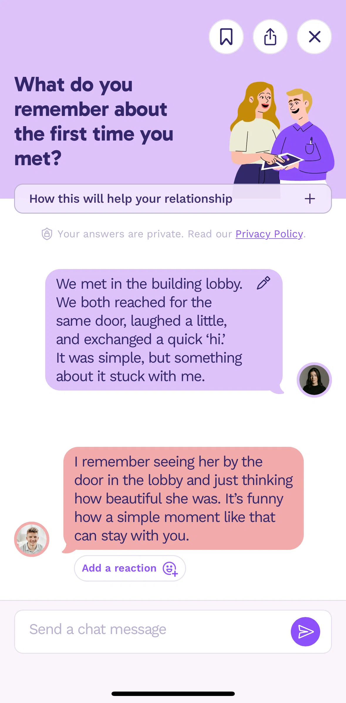 Paired Screen screen in the Reacting to an answer flow