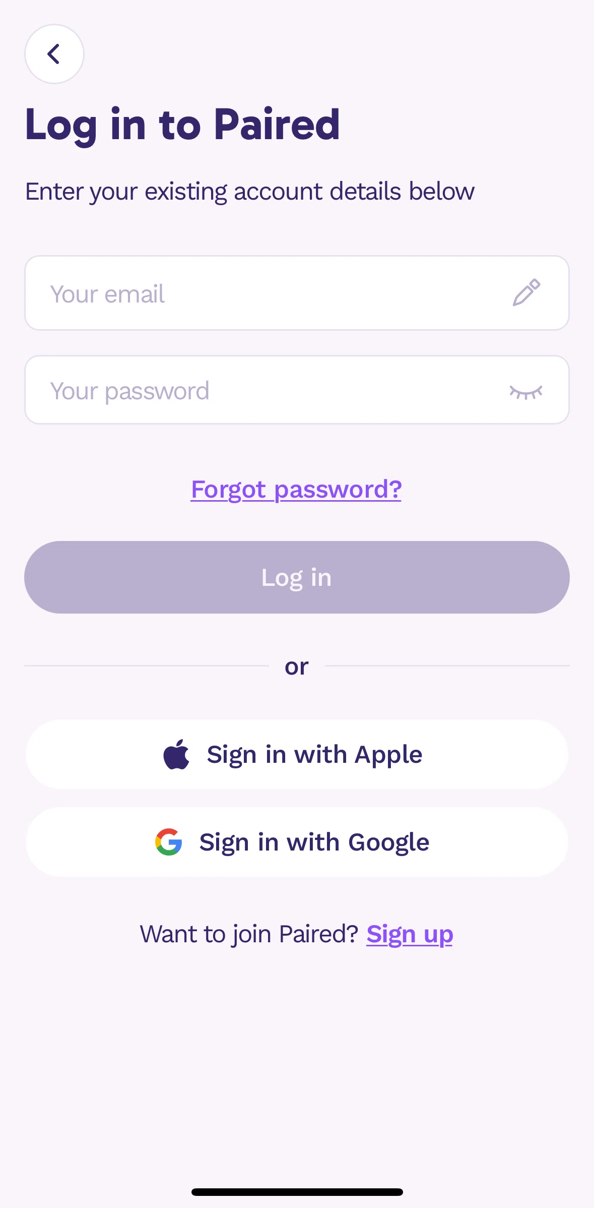 Paired Screen screen in the Resetting password flow
