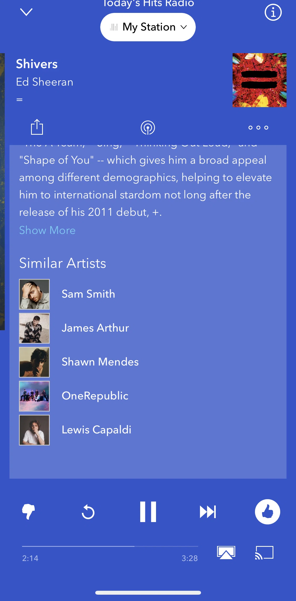 Pandora Screen screen in the Artist detail flow