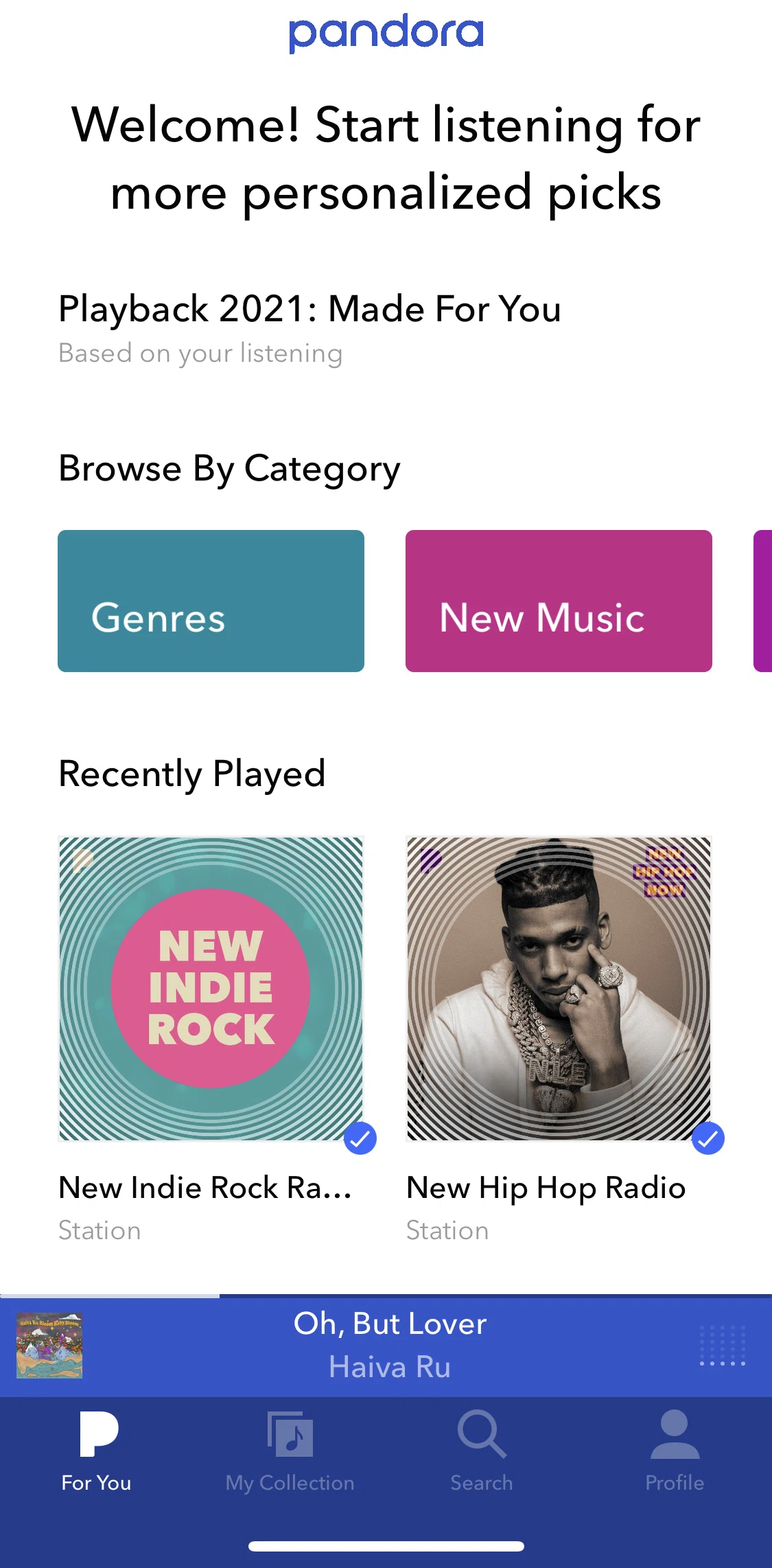 Pandora Screen screen in the Genres flow