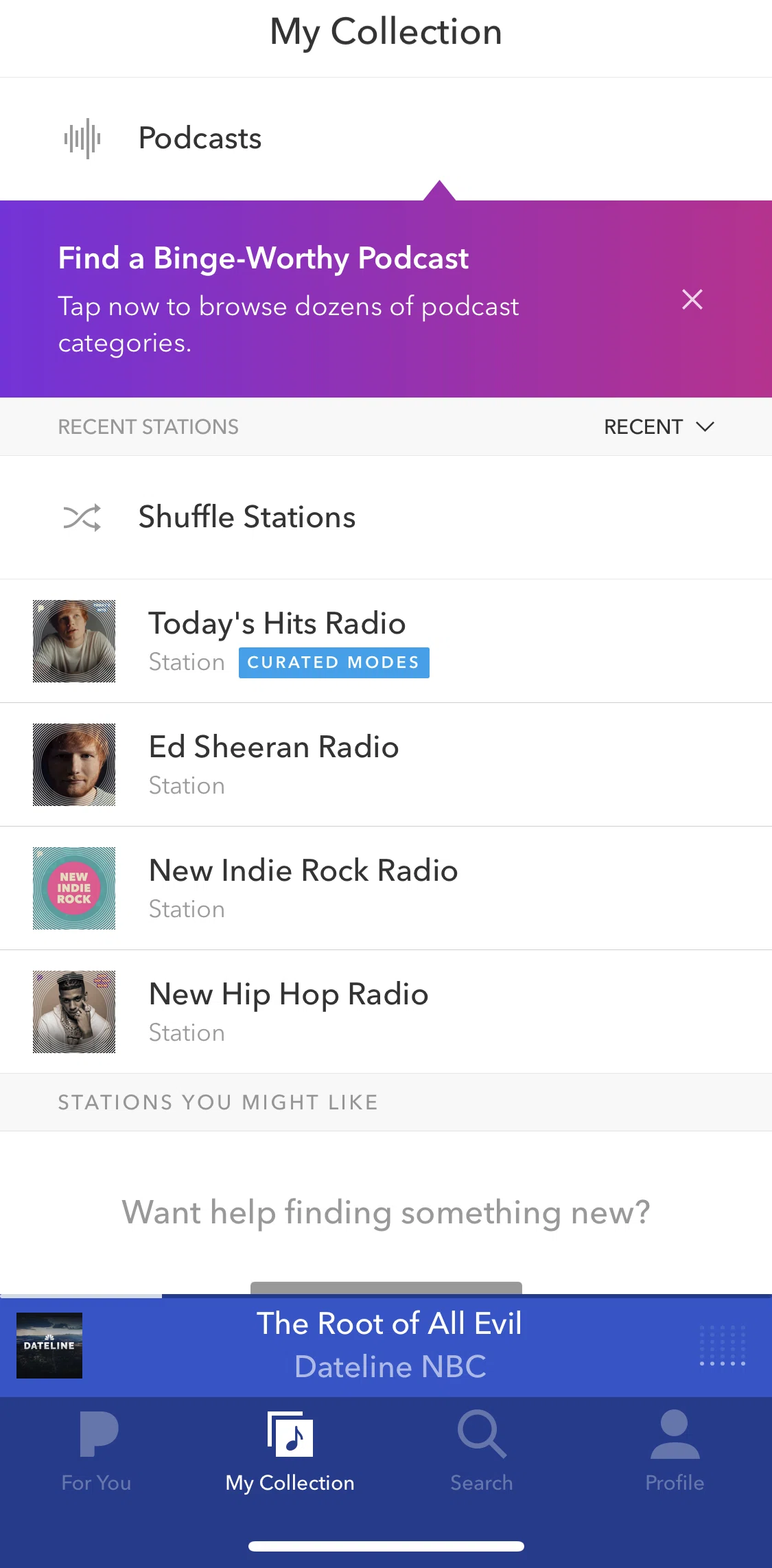 Pandora Screen screen in the My collection flow