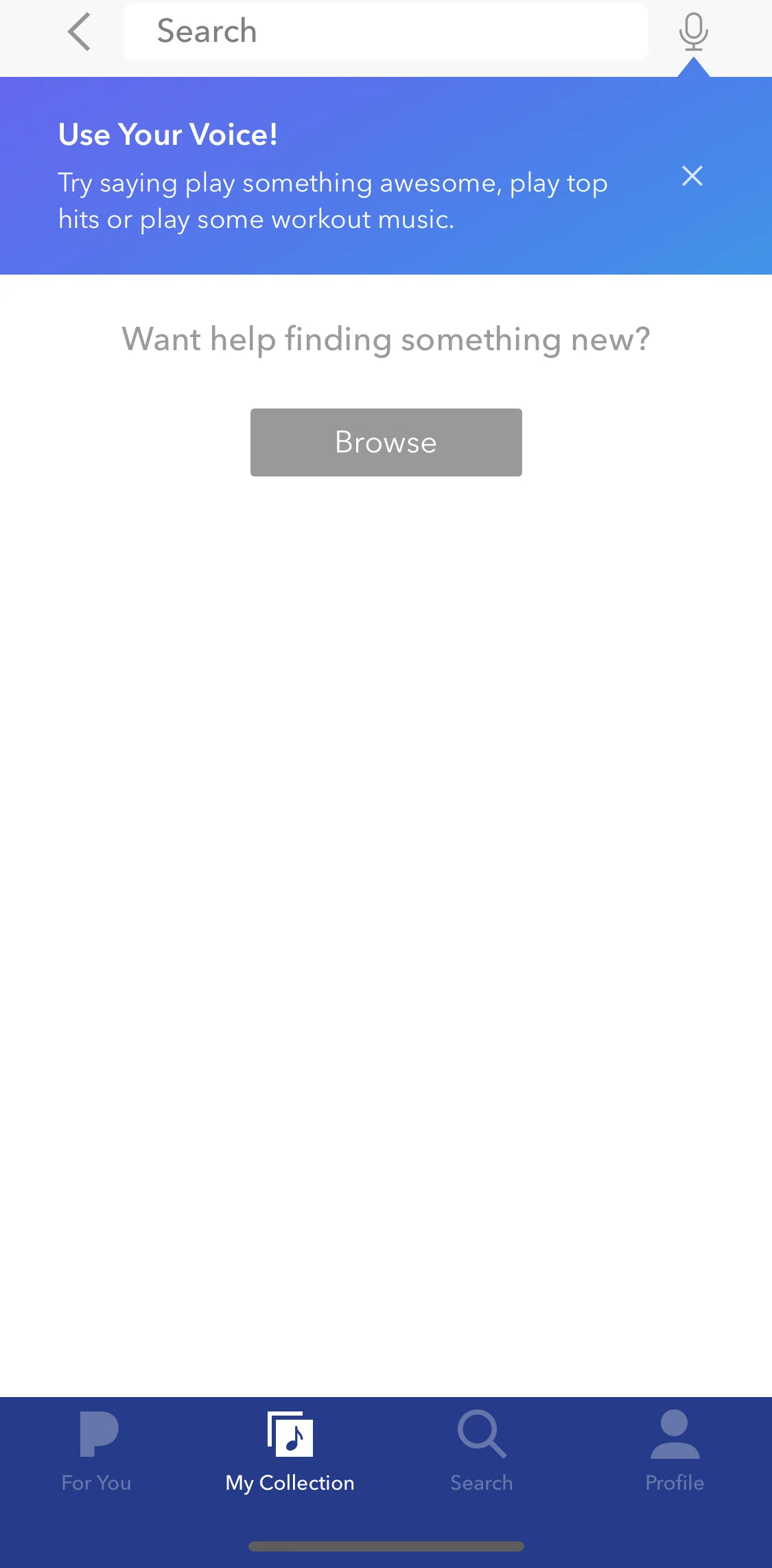 Pandora Screen screen in the Searching for music with voice flow