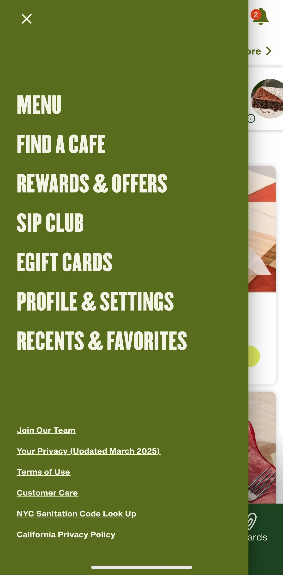 Panera Bread Screen screen in the Profile and settings flow